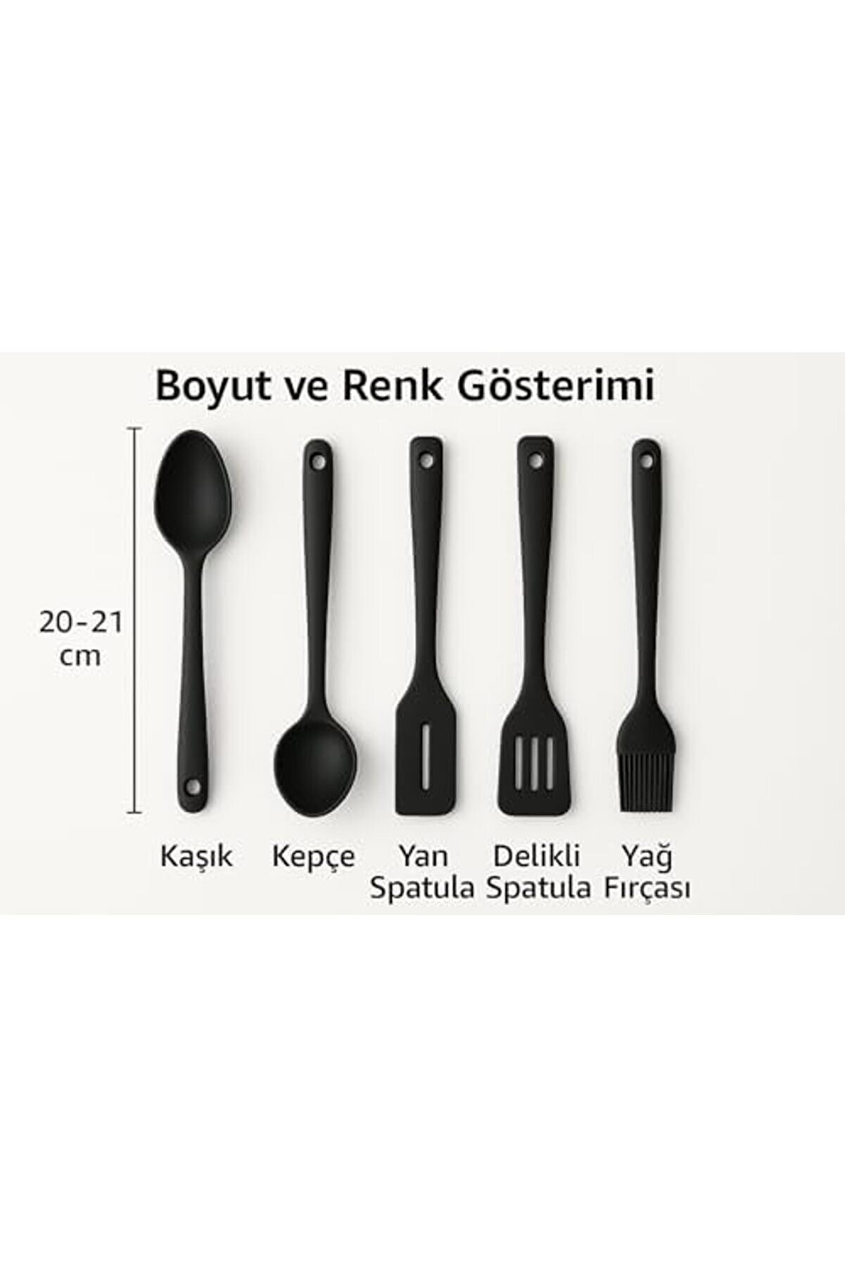 Modashi̇ne 5 Li̇ Si̇li̇kon Mutfak Seti̇ – Kaşık, Kepçe, Spatula, Yağ Fırçası | Renkli̇ Pi̇şi̇rme Seti̇ |