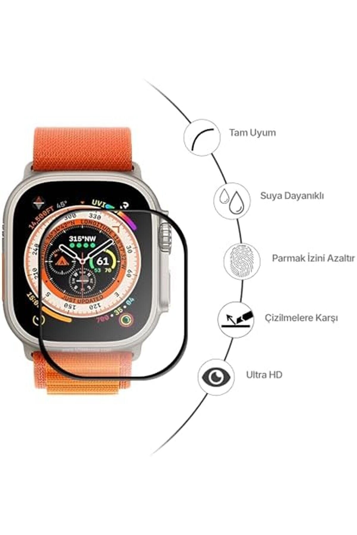 Ultra İle Uyumlu 49Mm İçi̇n Cam Ekran Darbelere Ve Çi̇zi̇lmelere Karşı Dayanıklı Ultra Güçlü Koruma 10