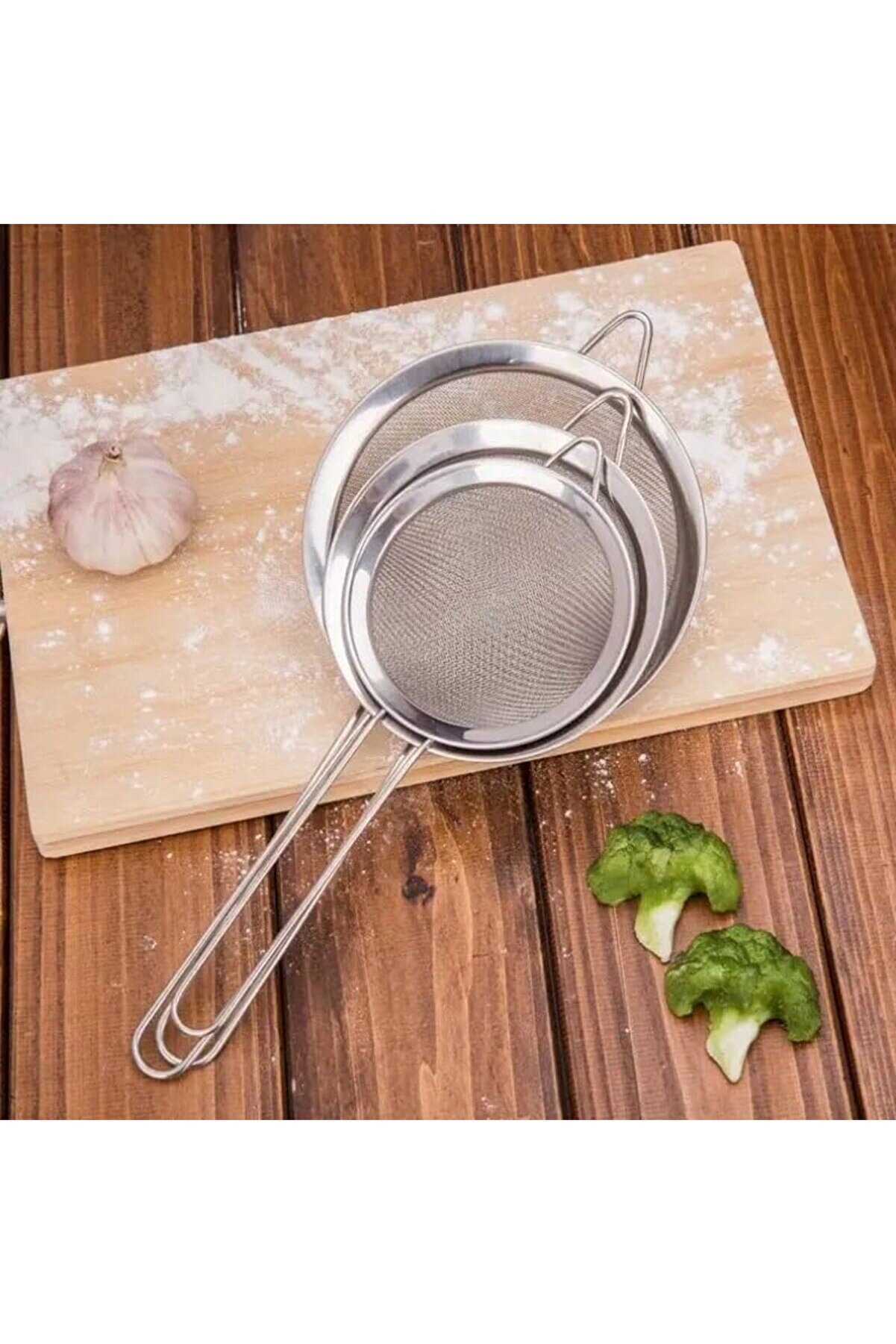 Modashi̇ne Paslanmaz Çeli̇k Prati̇k 3 Lü Çay Süzgeci̇ Sebze Makarna Un Süzgeç 12 14 16 Cm Modascope