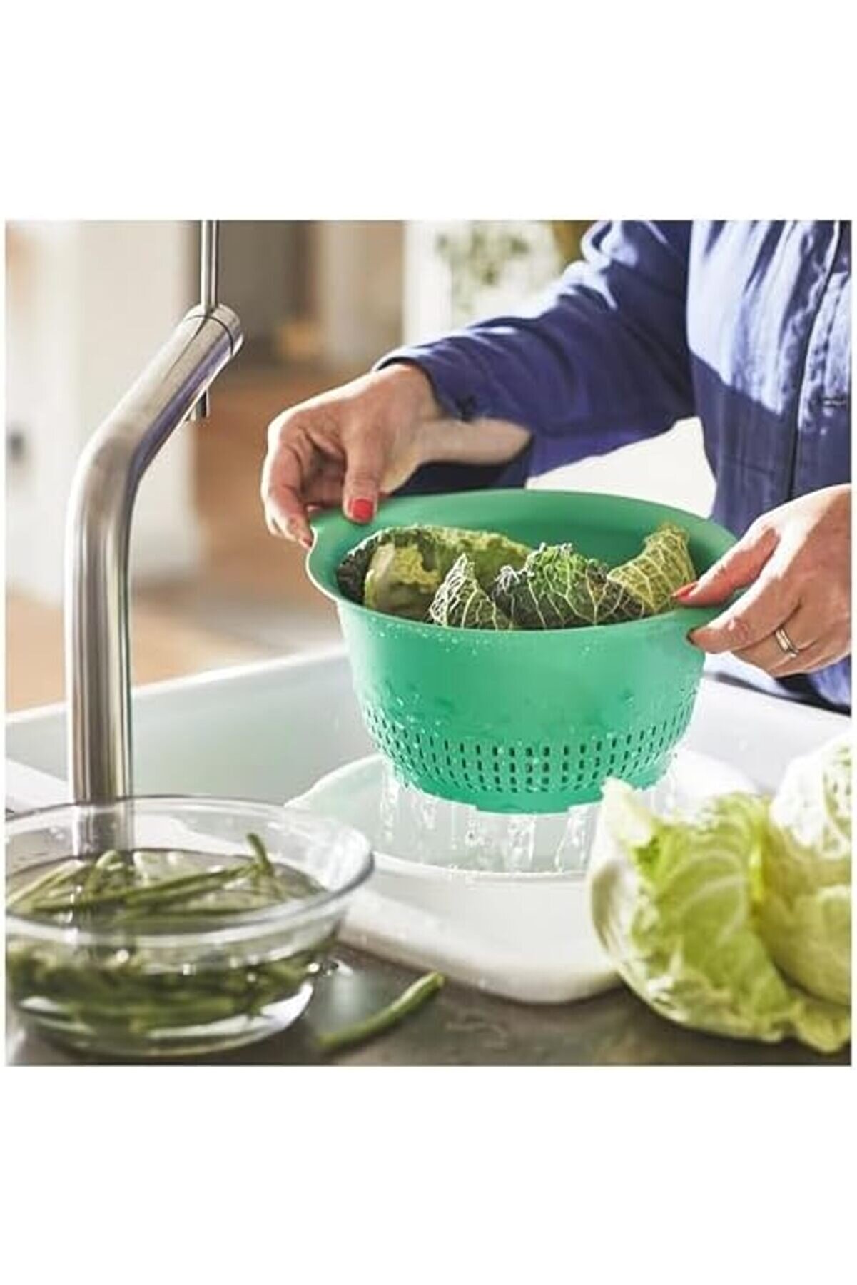 Pltnstoreshop Yeşi̇l Mutfak Süzgeci̇, 24 Cm Çap, 30 Cm Geni̇şli̇k, Çi̇ft Kulplu, Bulaşık Maki̇nesi̇nde Yıka