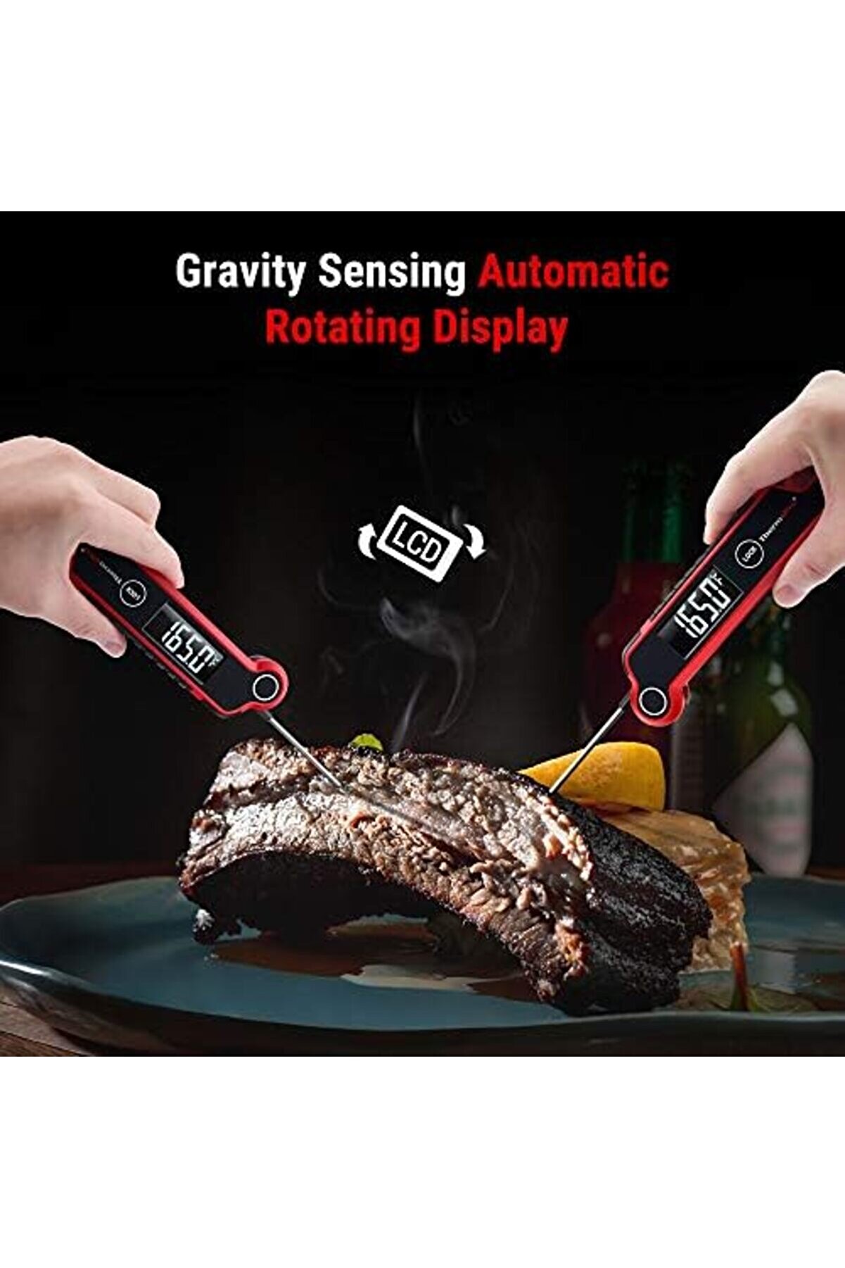 Shopverse Tp620 Anında Okunan Et Termometresi̇,, Büyük Otomati̇k Dönen Lcd Ekranlı Pi̇şi̇rme Termometres