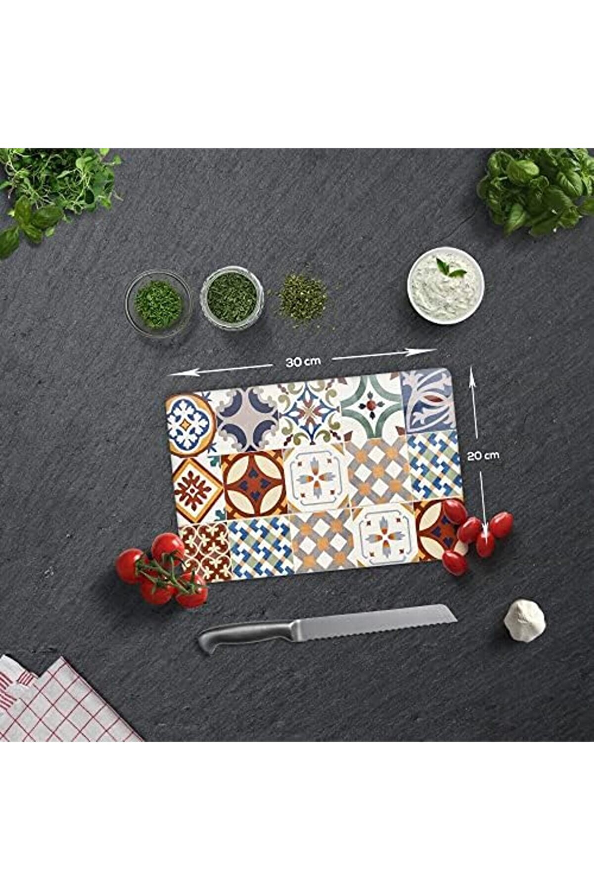 Modashi̇ne Çi̇ni̇ Desen | Cam Kesme Tahtası (30Cm X 40Cm) Modascope 1014773