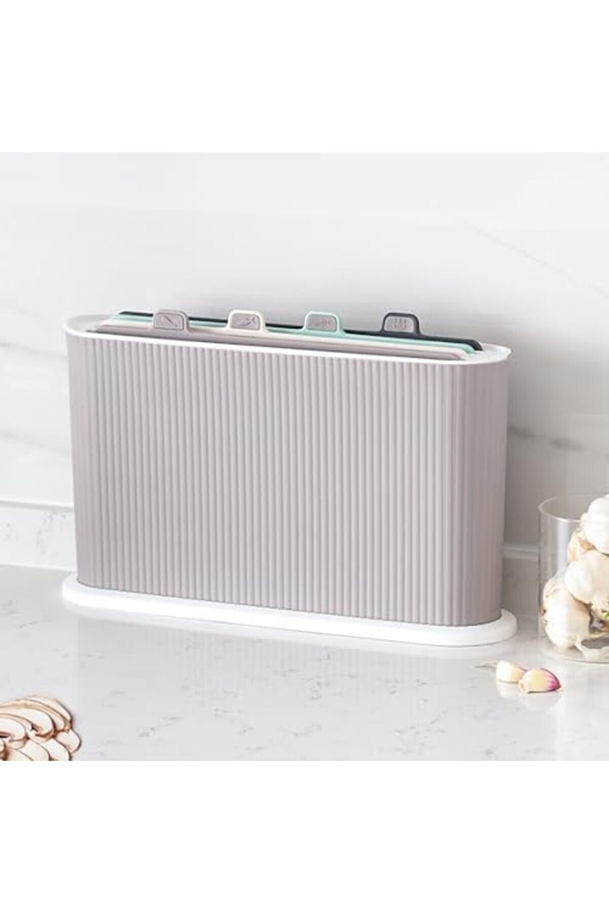 1073 Standlı Çoklu Kesme Tahtası Seti̇ - Et Sebze Balık Doğrama Tahtası Seti̇ Capucci̇no Beyaz 1175713