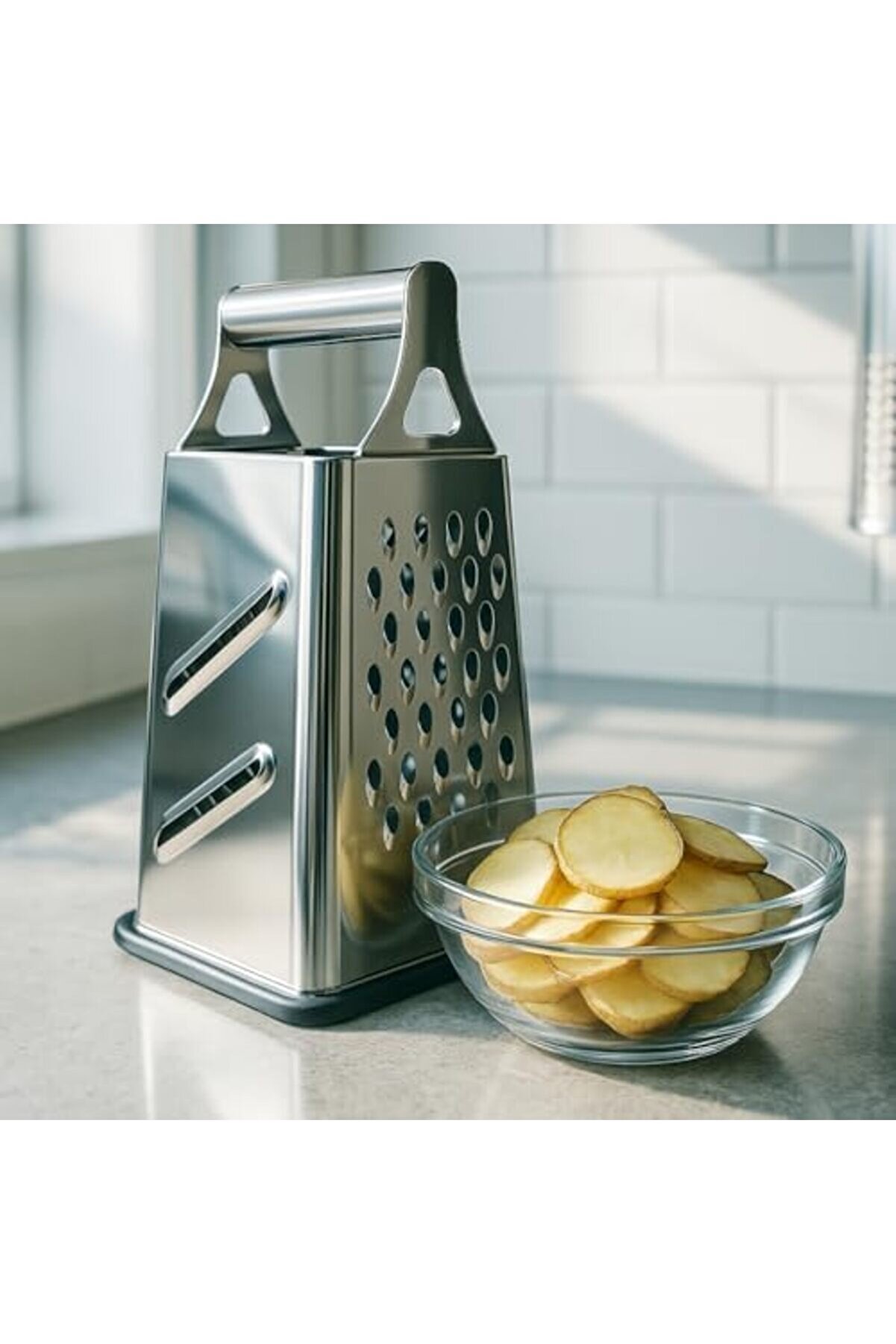 Paslanmaz Çeli̇k 4 Taraflı Rende – 24 Cm | Çok Amaçlı Mutfak Rendeleme Aracı | Peyni̇r, Sebze, Meyve V