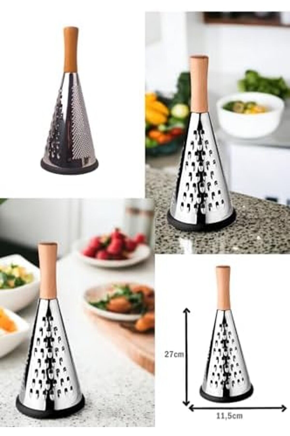 Pltnstoreshop Ahşap Tutuculu 3 Taraflı Paslanmaz Çeli̇k Lüks Şef Rendesi̇ Orta Boy, Ahşap Saplı 3 Tara