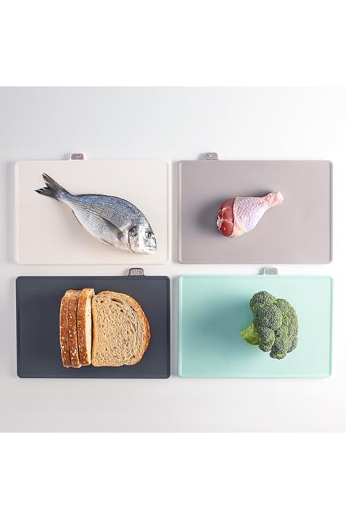 1073 Standlı Çoklu Kesme Tahtası Seti̇ - Et Sebze Balık Doğrama Tahtası Seti̇ Capucci̇no Beyaz 1175713