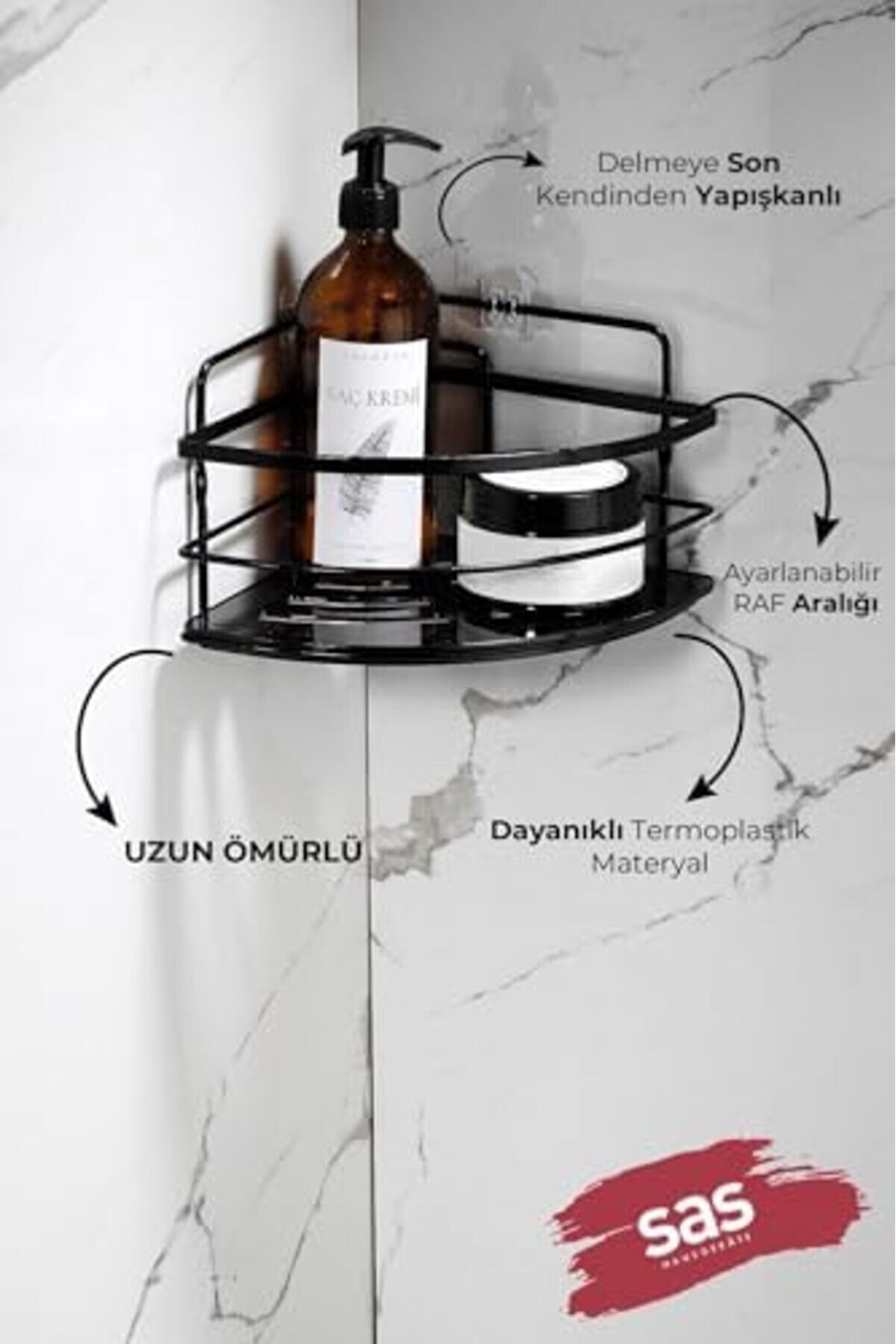 Haus Yapışkanlı &Ouml;m&uuml;r Boyu Paslanmaz Kri̇stal Ayarlanabi̇li̇r Raf Banyo D&uuml;zenleyi̇ci̇ 2 Adet Şampuanlık Lk