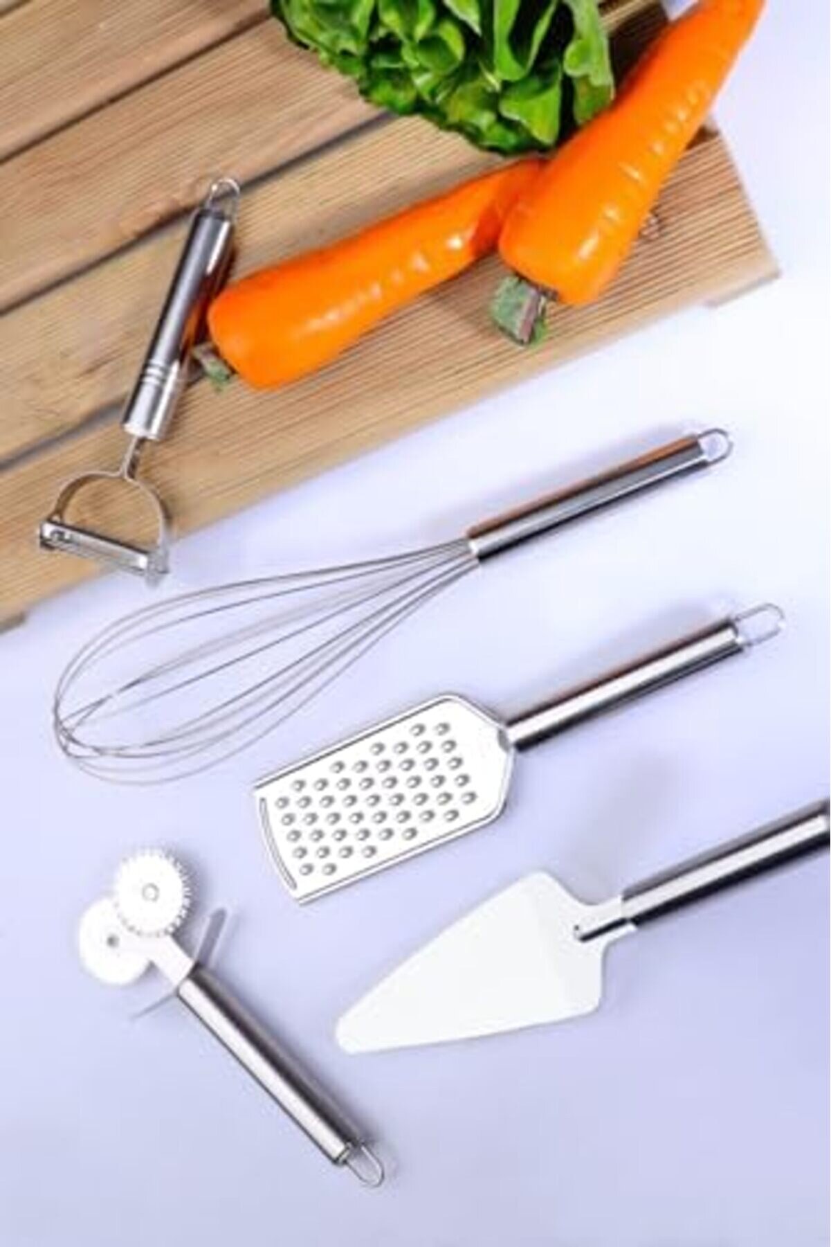 Pltnstoreshop Di̇yarı 5 Parça Çeli̇k Paslanmaz Mutfak Servi̇s Ve Hazırlık Seti̇ Çeyi̇z Seti̇ Metal Pltnsto