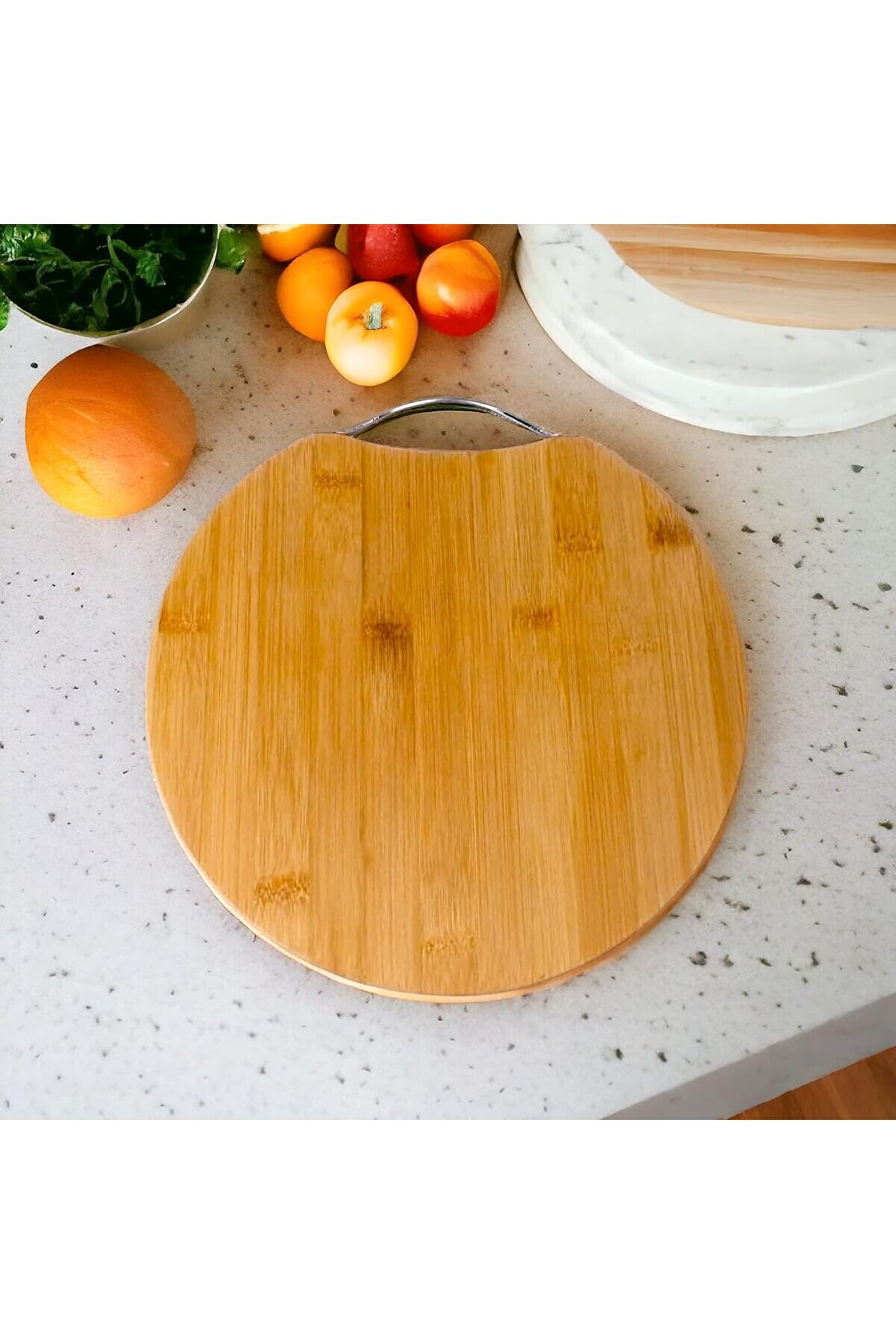 STOREMAX modashine Bambu Kesim Sunum Tahtası Yuvarlak 28 * 28 * 1,5 Cm, Asma Aparatlı Kesme Tahtası, Ahşap Ke