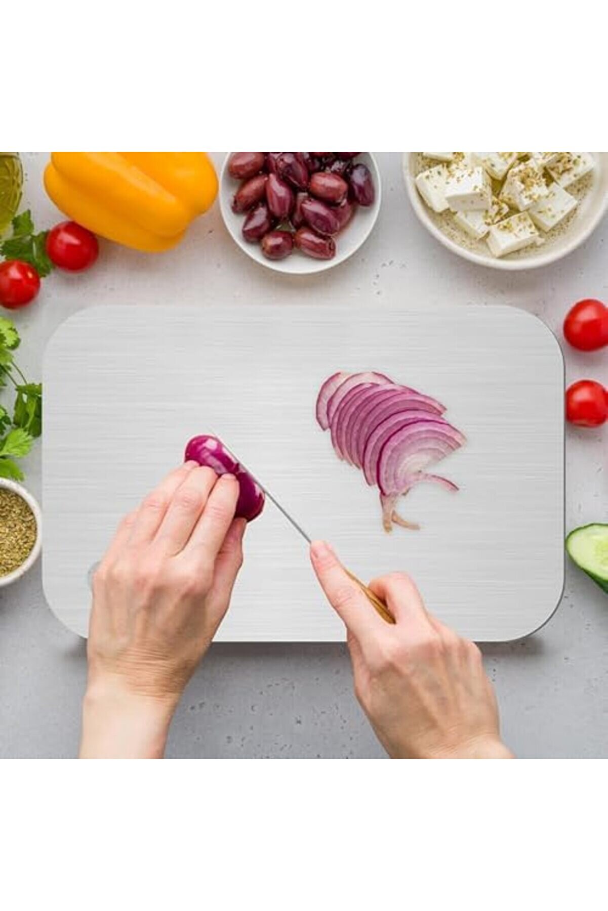 Paslanmaz Çeli̇k Kesme Tahtası Mutfak Pi̇kni̇k İçi̇n İnox 304 Kali̇te Küf Tutmaz Sunumluk