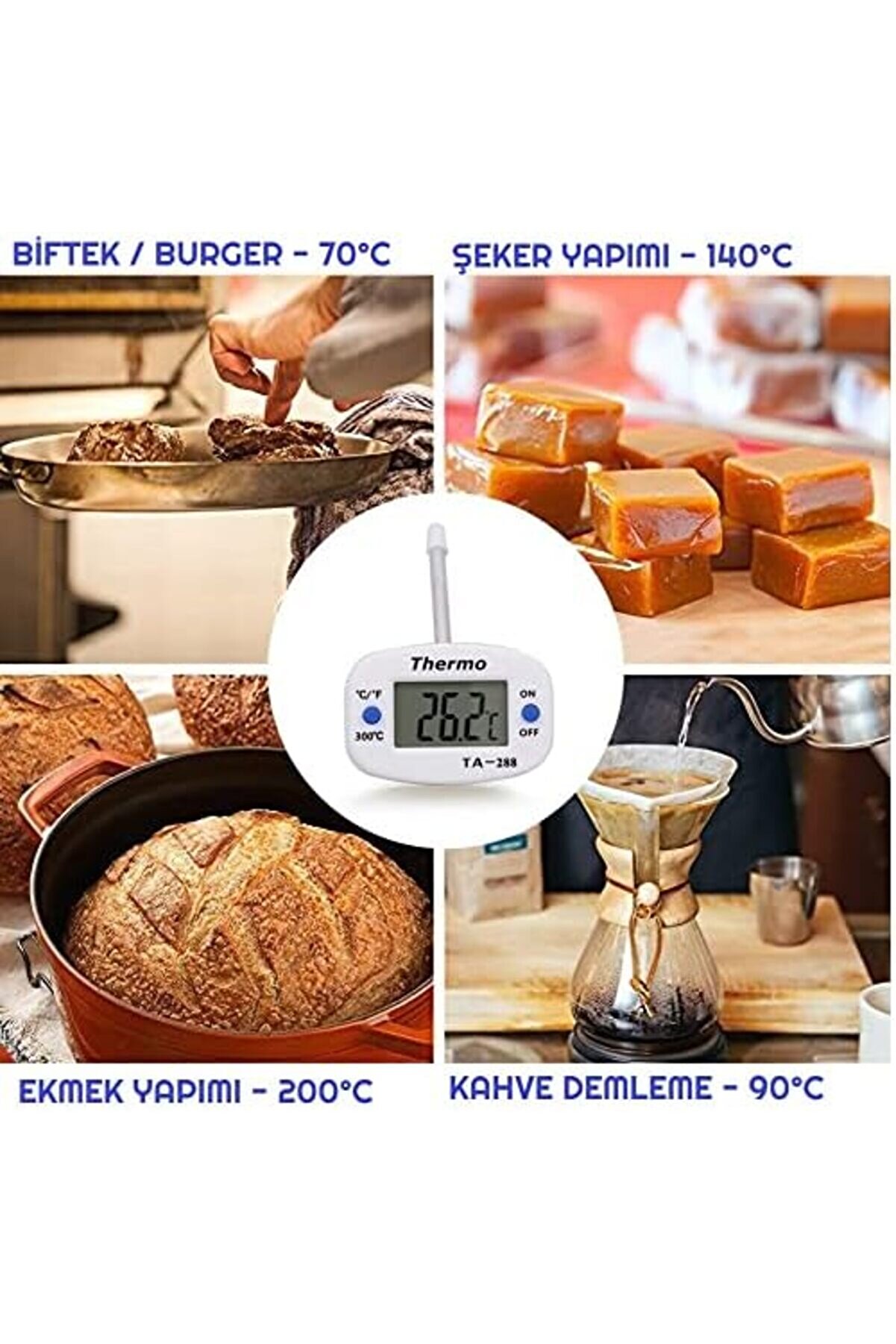 Modashi̇ne Thermo Ta-288 Oynar Başlıklı Mutfak Yemek Termometresi̇ Paslanmaz Çeli̇k Ölçer Modascope 101