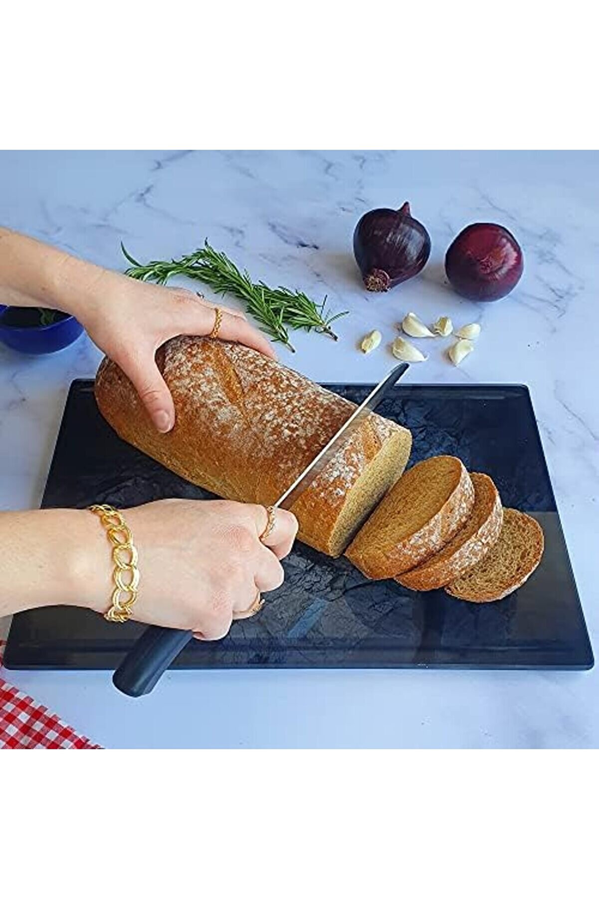 Modashi̇ne Kanallı Cam Kesme Tahtası - Cam Kesme Tablası | ( Taş Desen, 25Cm X 35Cm) Modascope 101477