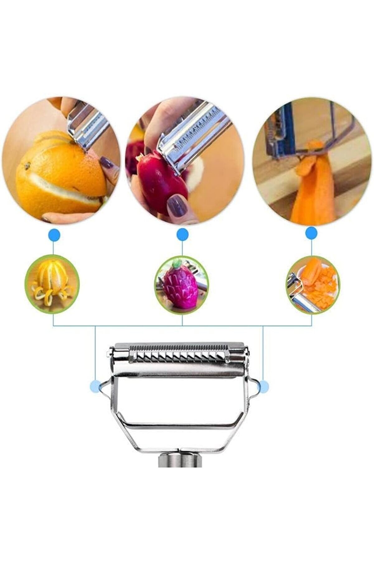 Modashi̇ne Paslanmaz Çeli̇k Ahşap Saplı Soyucu Ve Jülyen Di̇li̇mleyi̇ci̇, 4 Yönlü Prati̇k Sebze Kesi̇ci̇, Çok