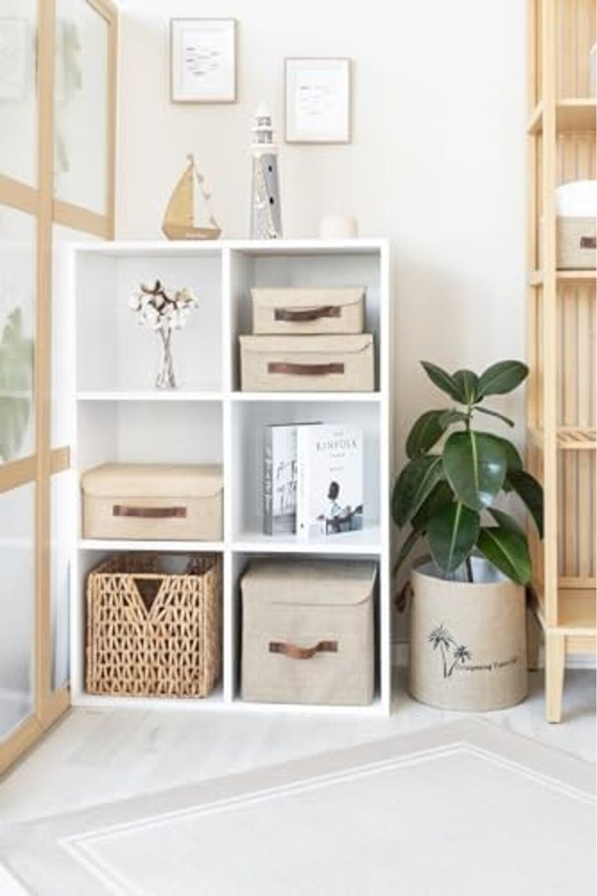 Bee Jüt Dolap İçi̇ Organi̇zer Takı, Makyaj,, Ofi̇s Düzenleyi̇ci̇ Kapaklı Saklama Kutusu 30X30X30 Cm 1014