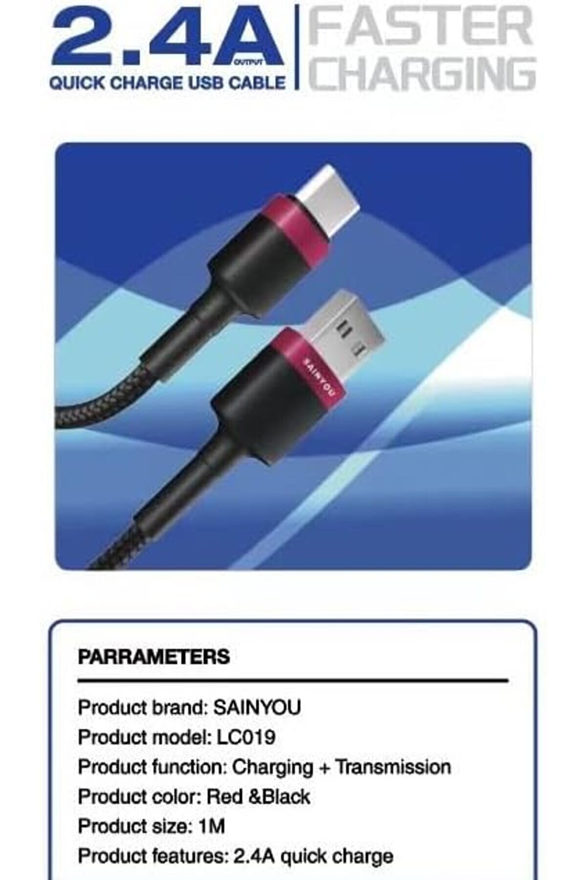 2.4A Super Hızlı Type C Aaa+ Kali̇te Hasır Şarj Ve Kablosu Lc019 Type C 1014773