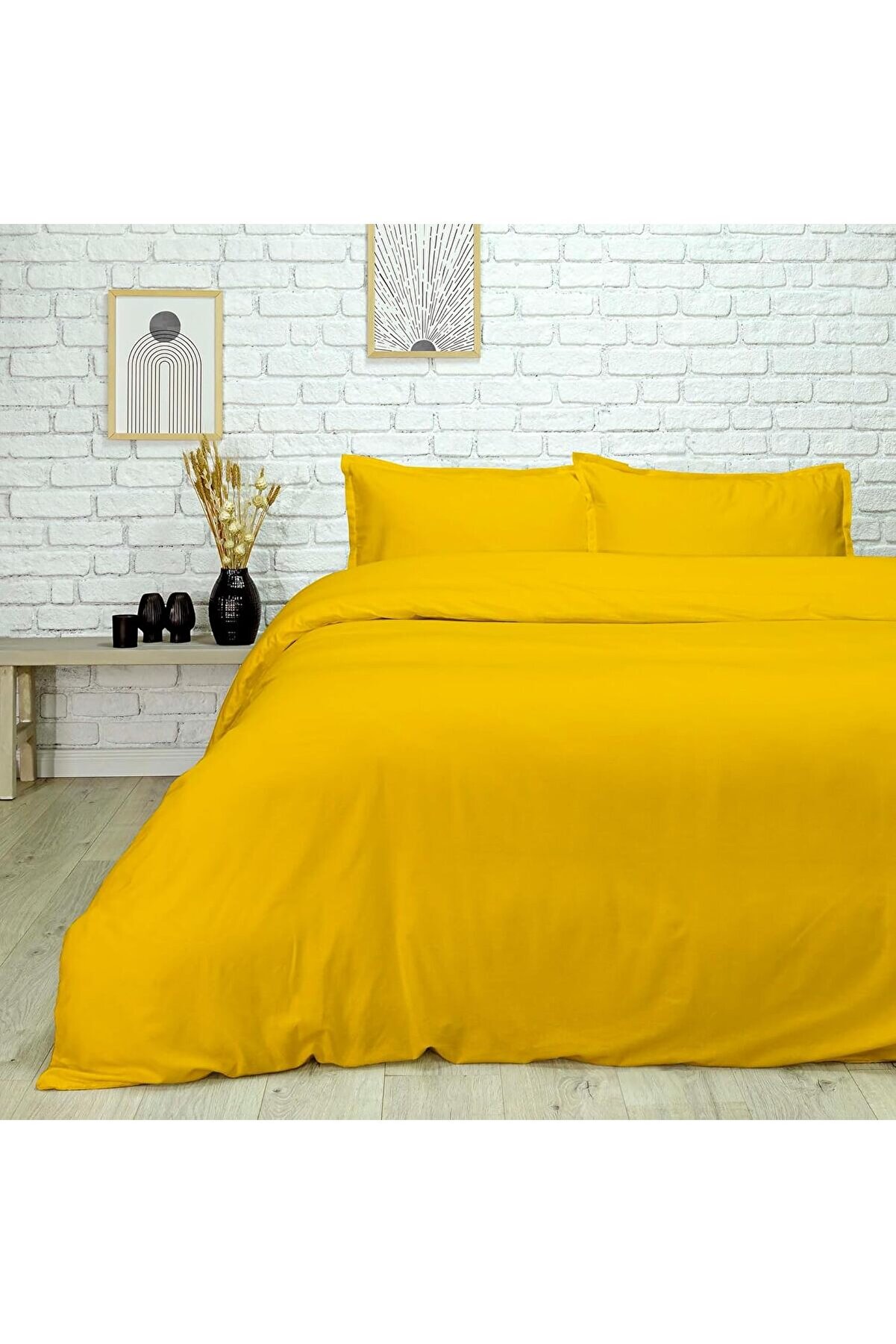 STOREMAX Plain Düz%45 Viscoz%55 Pamuk Nevresim Takımı, Sarı, Çift Kişilik 1014773