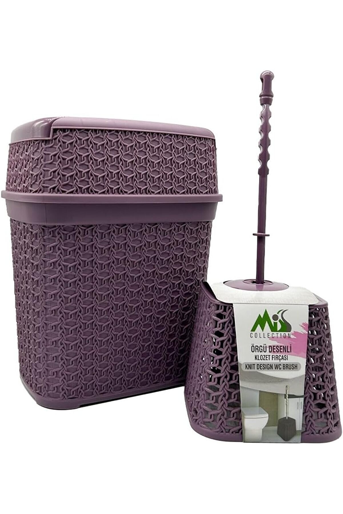 STOREMAX Mark Hasır Desenli Çöp Kovası ve Klozet Fırçası Seti, Mürdüm 1014773