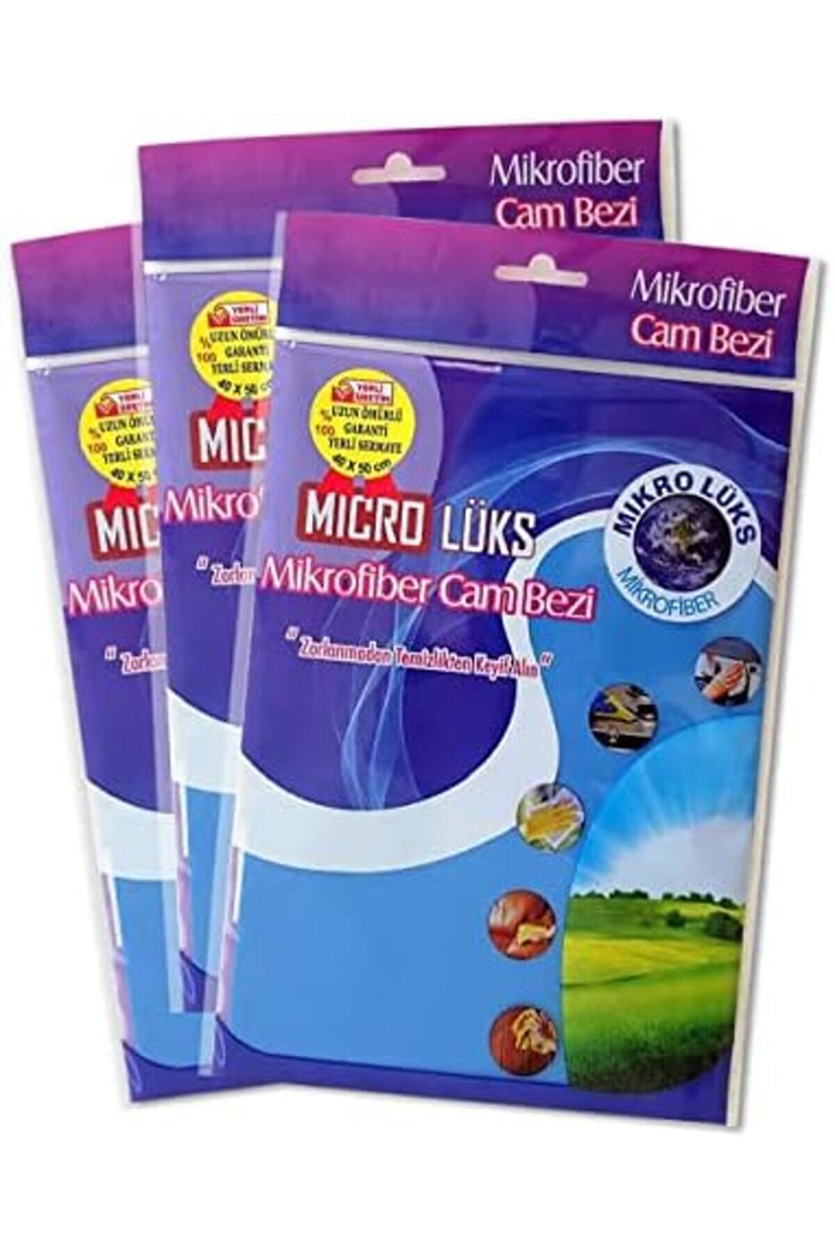 Lüks Mi̇krofi̇ber Mi̇crolüks Cam Temi̇zli̇k Bezi̇ 40X50Cm (Mavi̇, 3Lü Paket) 1014773