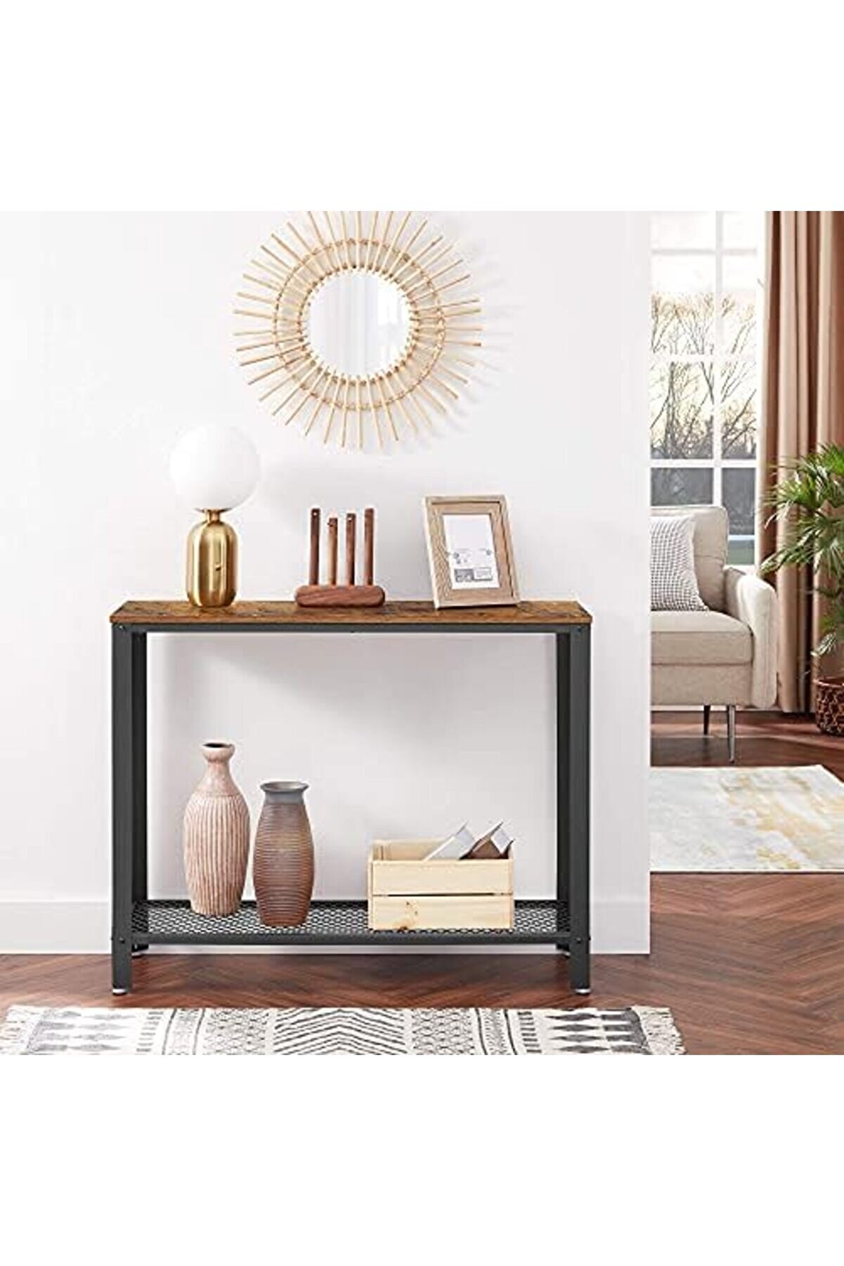 Konsol Masası, 2 Katlı Kori̇dor Masası, Raflı, Dar Masa, Metal Çerçeve, Ayarlanabi̇li̇r Ayaklar, Kori̇do