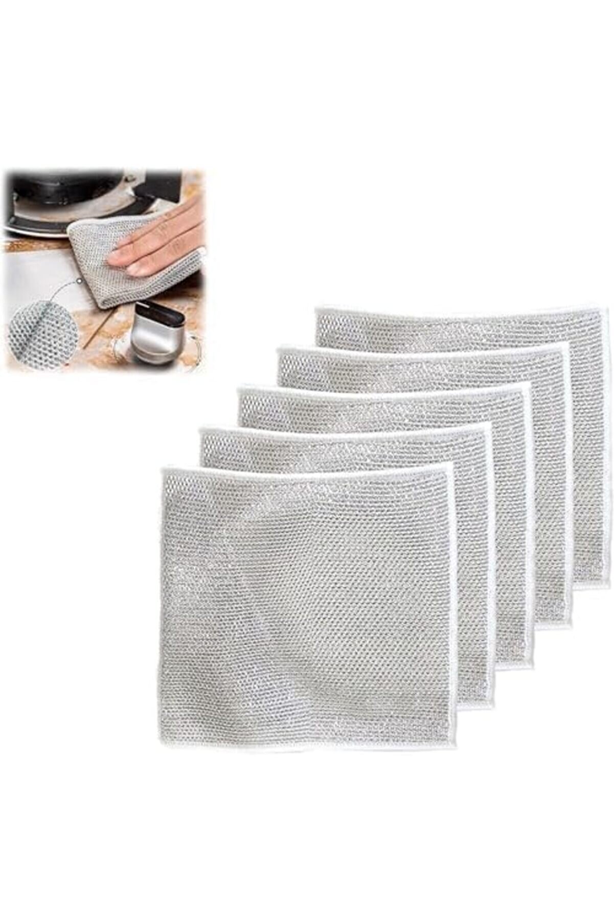 2024 5 Adet Inox Tel Bez Bulaşık Bezi̇ - Zor Ki̇r Bezi̇ - Mutfak Bezi̇ &Ccedil;i̇ft Katlı Taraflı (20X20Cm) 101