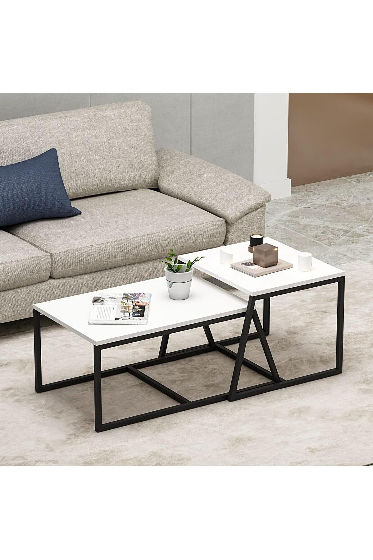 STOREMAX Dizayn Minimal 2'Li Orta Sehpa Beyaz 1014773