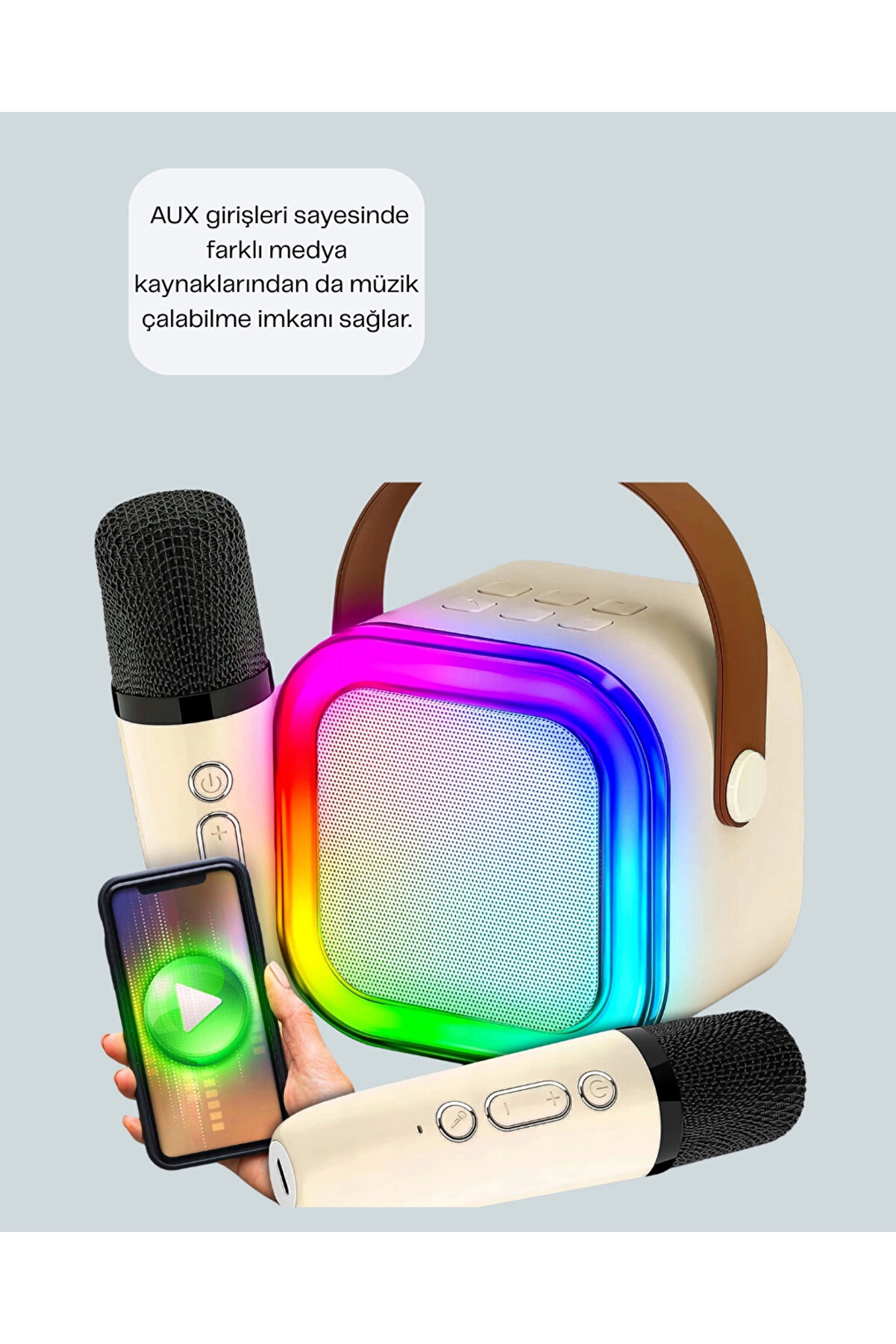 Kablosuz Karaoke Hoparlör – Çi̇ft Mi̇krofon Ve Led Işıklı