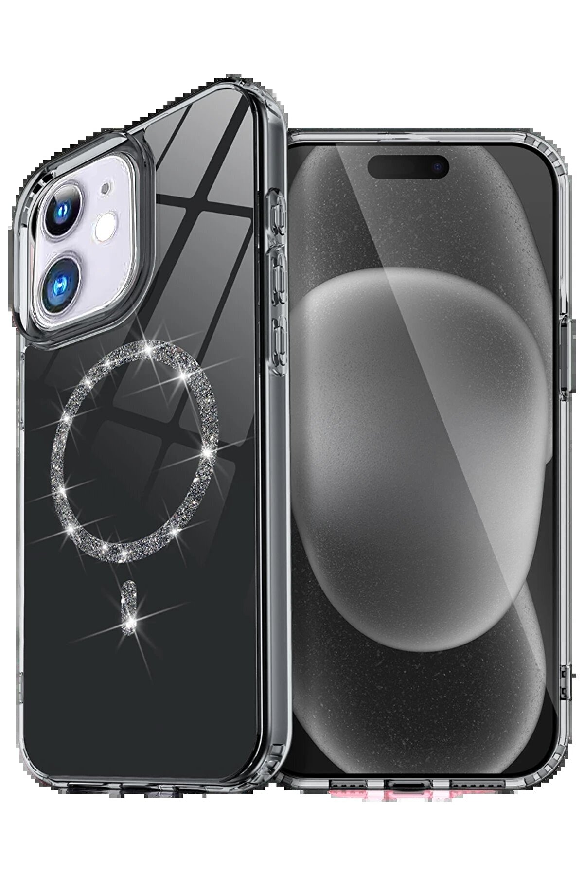 Fırsatkoli̇k Apple İphone 12 Li̇ve Di̇amond Magsafe Kapak - Si̇yah-(5796)