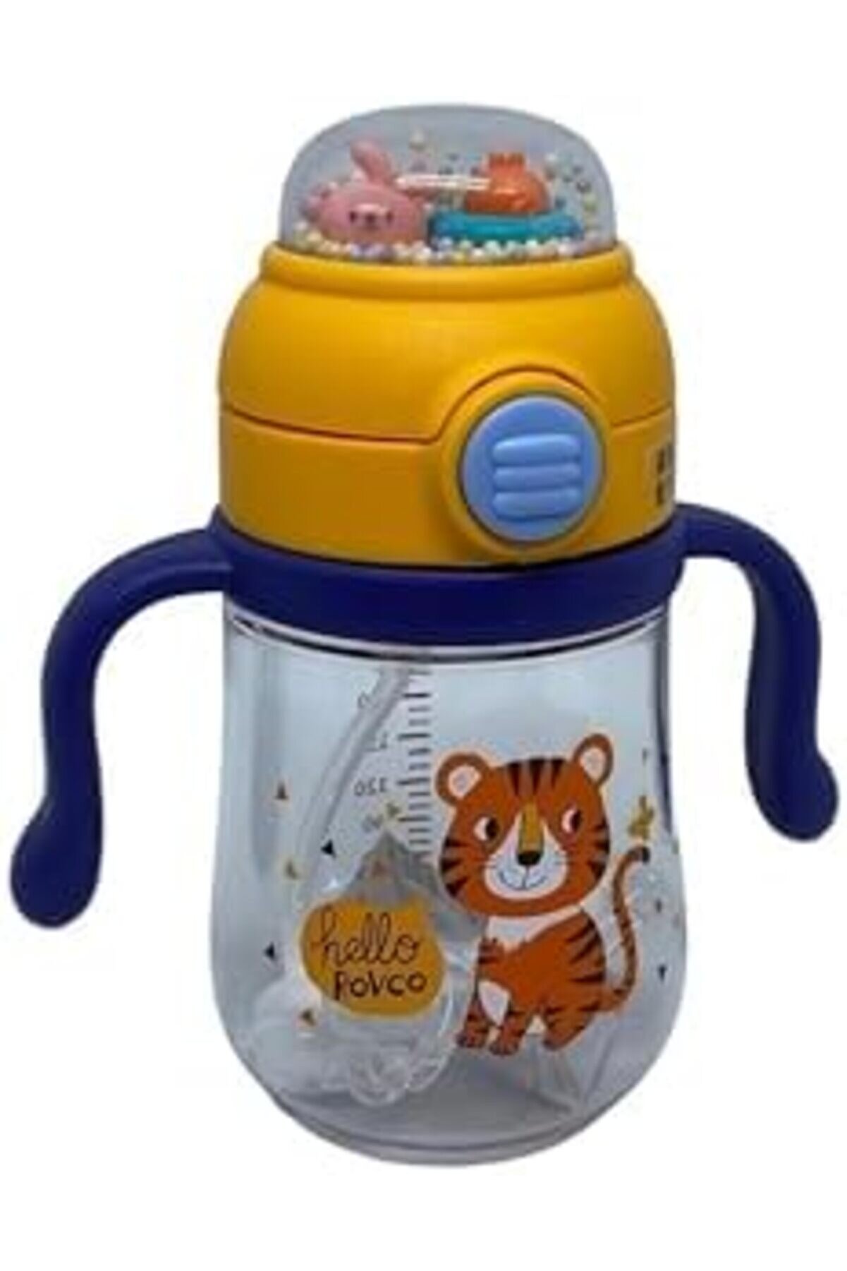 260Ml Pi̇petli̇ Sevi̇mli̇ Arkadaşlar Desenli̇ Çıngıraklı Akıllı Pi̇pet Toplu Tri̇tan Su Matarası (Sarı-Laci̇