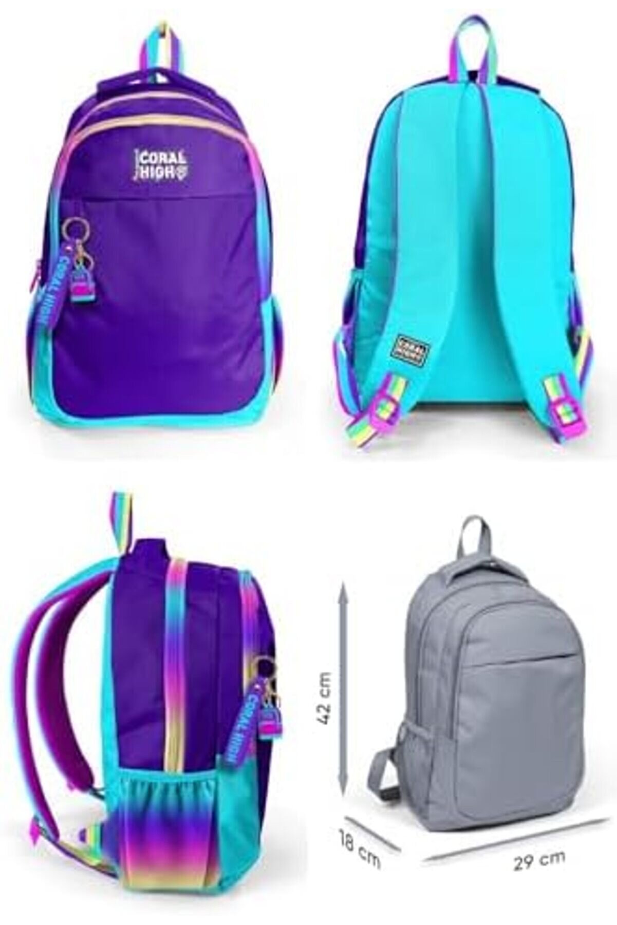Modashi̇ne Fermuarlı Mor İlkokul Ortaokul Ve G&uuml;nl&uuml;k Sırt &Ccedil;antası - Kız &Ccedil;ocuk Modascope 1014773