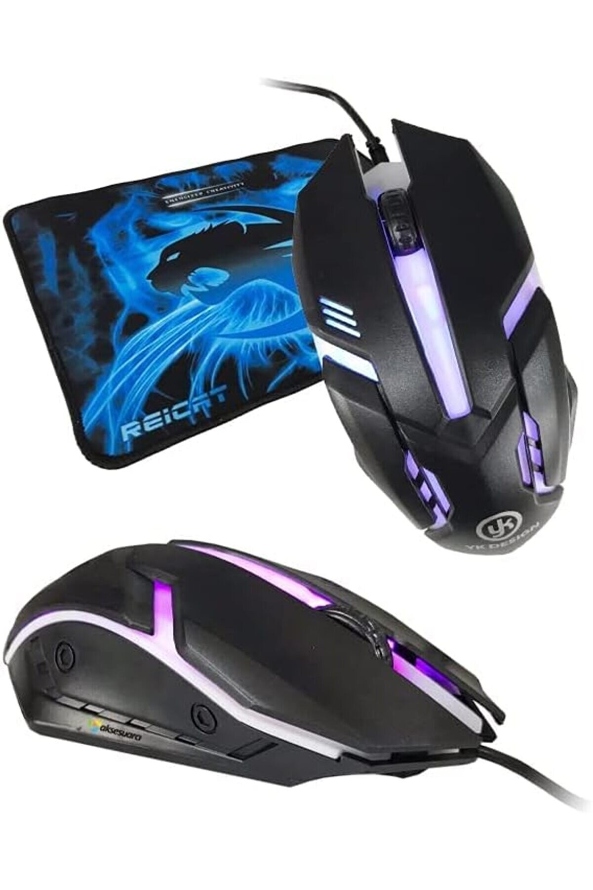 Oyuncu Mouse + Mouse Pad Set, Yüksek Kali̇te, Rgb Işıklı Gami̇ng Mouse Ve 30X24Cm Desenli̇ Oyuncu Mouse