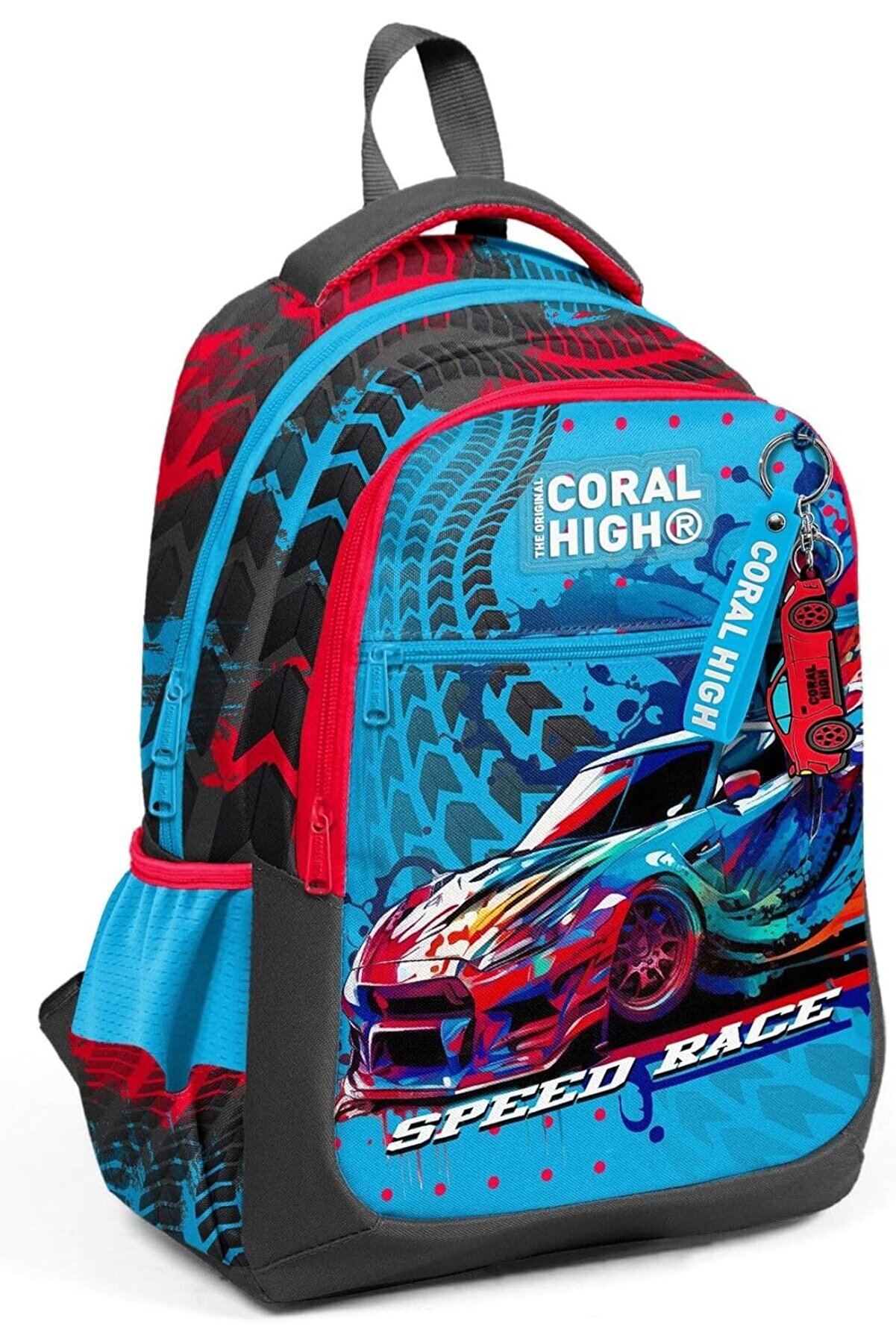 STOREMAX modashine Gri Mavi Yarış Arabası Desenli Erkek Çocuk İlkokul Çantası ve Günlük Sırt Çantası modascop