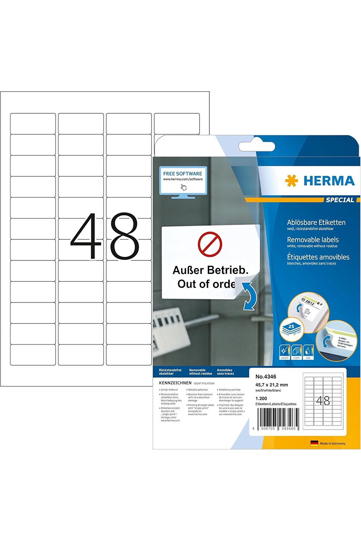 STOREMAX modashine 4346 &Uuml;niversal Etiket DIN A4, K&uuml;&ccedil;&uuml;k 45,7 x 21,2 mm, 25 Yaprak, Kağıt, Mat Kendinden Yapışk