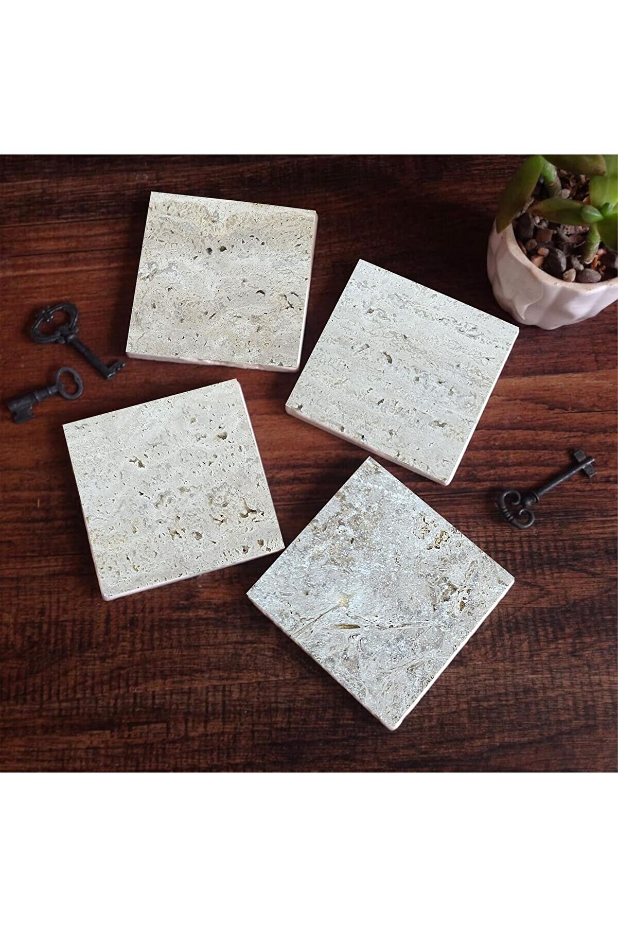 STOREMAX Taş Altlığı Seti - 4 Parça - Dekoratif, Mutfak Aksesuarı, 10x10 cm, Kaydırmaz Tabanlı, Şı