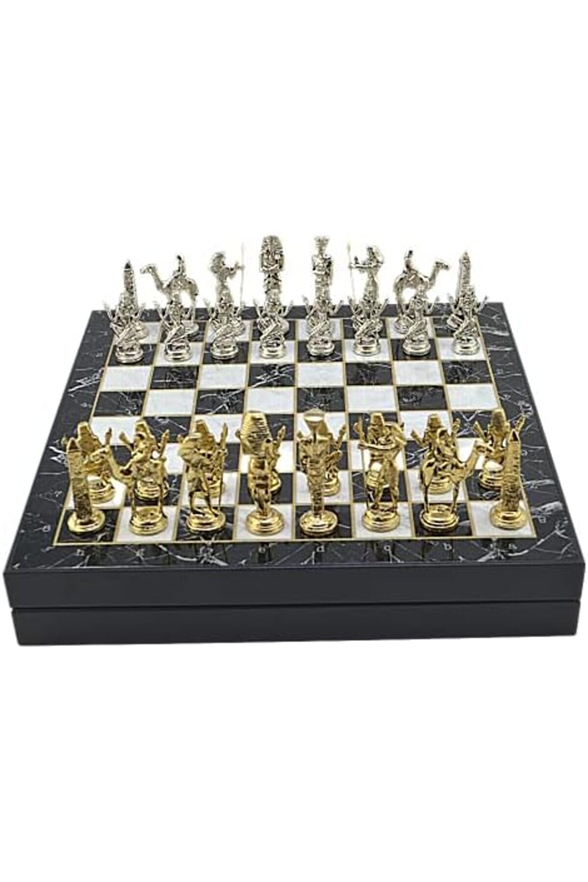 Büyük Boy Metal Mısır Satranç Tk. Parlak Ve Mermer Desenli̇ Sandıklı Mdf Tahtası(36X36X6 Cm.) 117571
