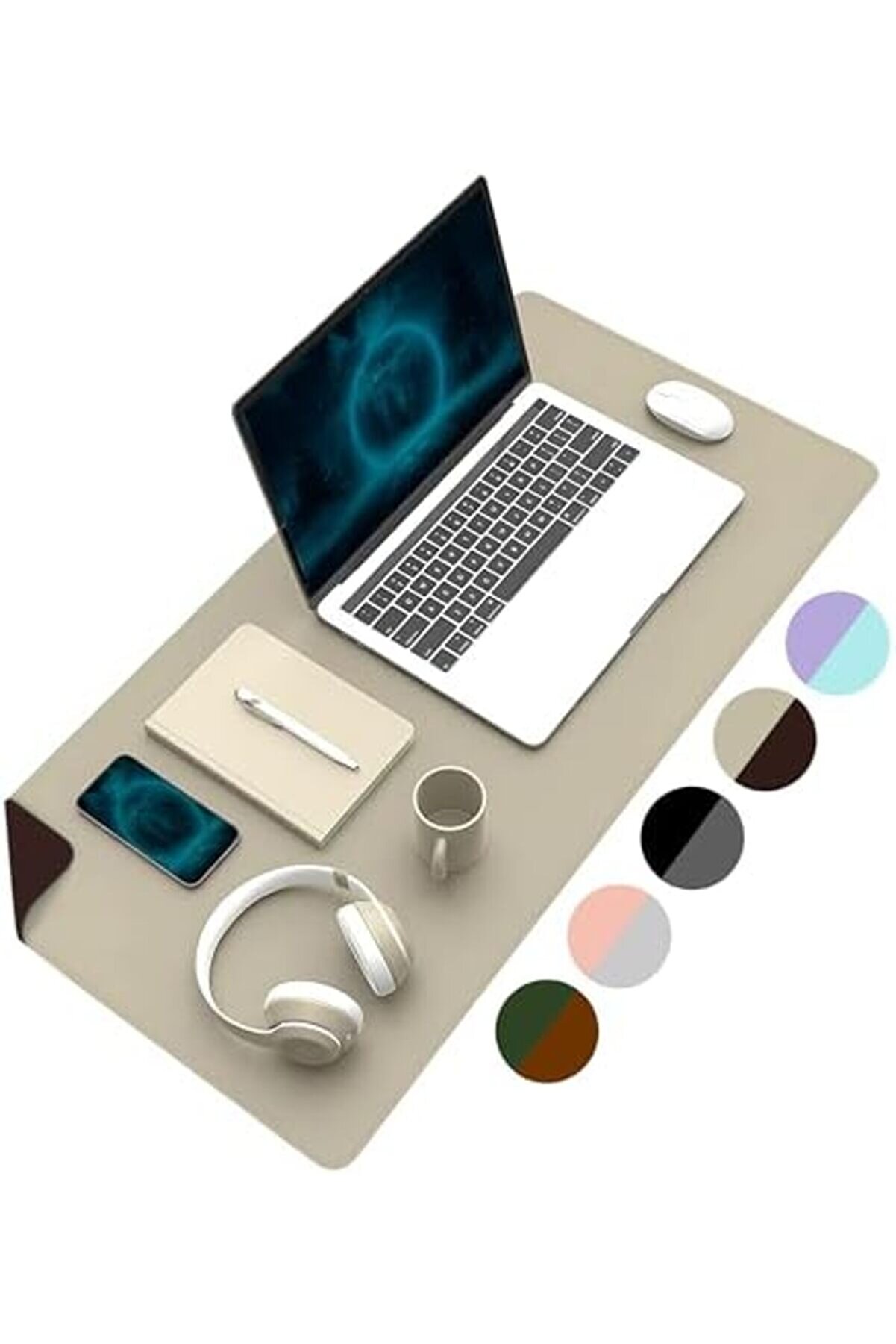 Modashi̇ne Çi̇ft Renk Di̇ki̇şli̇ Pu Deri̇ Masa Matı 80X40 Cm Mousepad, Su Geçi̇rmez Masa Sümeni̇, Çi̇ft Taraf