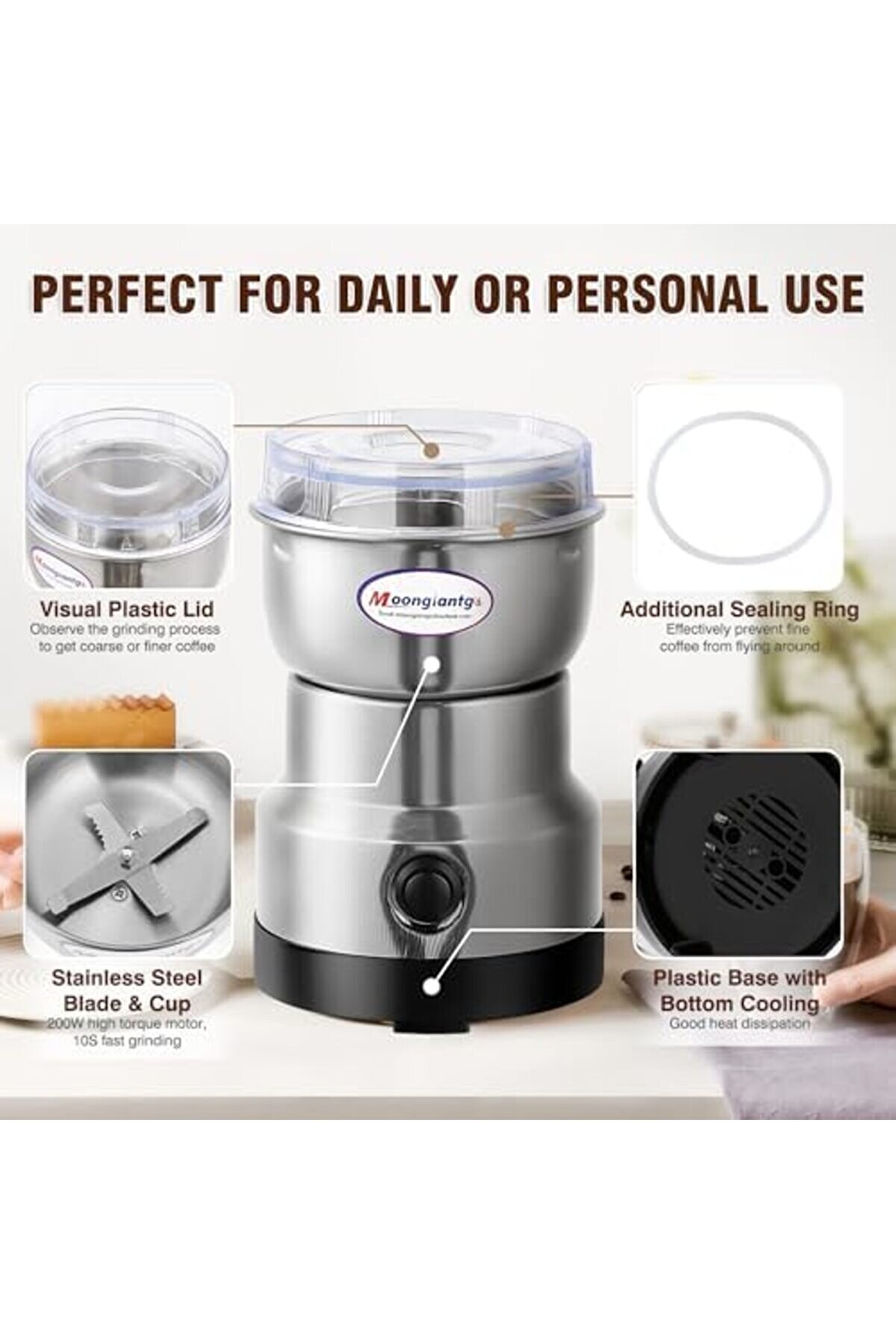 Modashi̇ne Mi̇ni̇ Kahve Öğütücü Elektri̇kli̇ 10S Hızlı Öğütücü Çok İşlevli̇ Parçalama Maki̇nesi̇ Kuru Tahıl