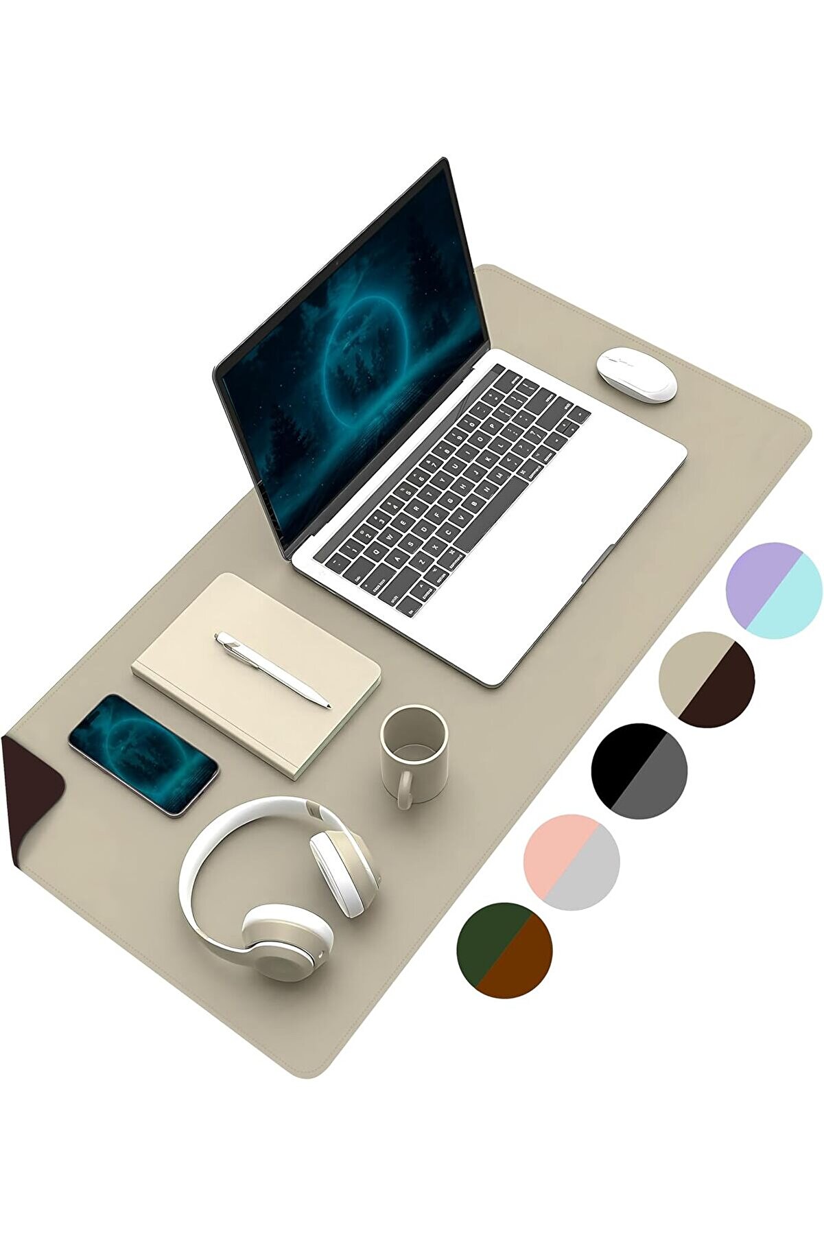 STOREMAX modashine Çift Renk Dikişli PU Deri Masa Matı 80x40 Cm Mousepad, Su Geçirmez Masa Sümeni, Çift Taraf