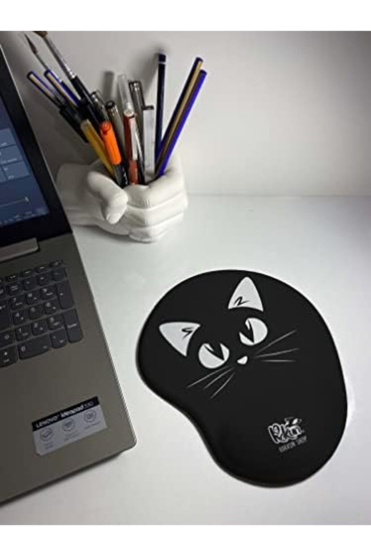 Modashi̇ne - Si̇yah Beyaz Kedi̇ Baskılı Bi̇lek Destekli̇ Mouse Pad Modascope 1014773