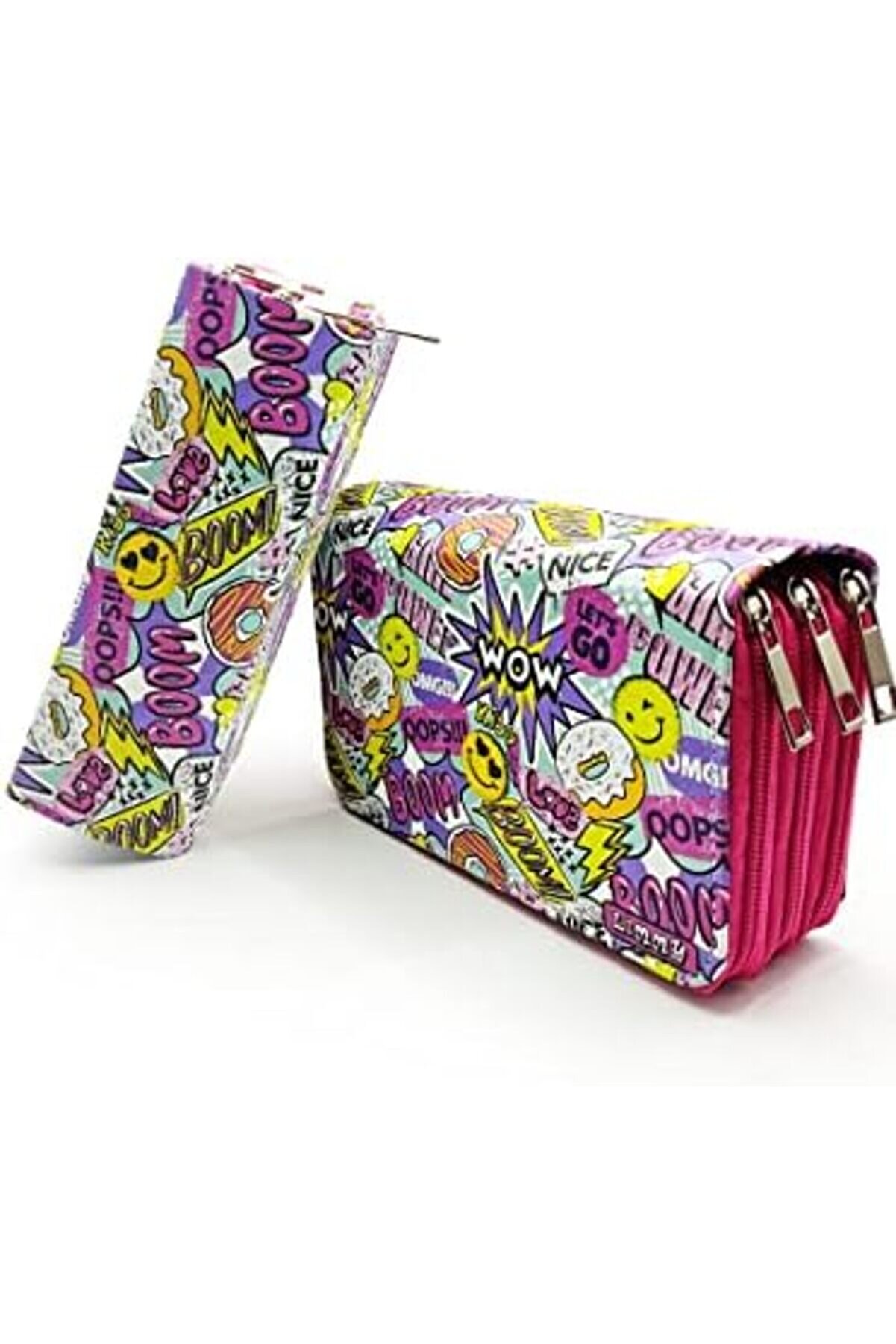 Mrtshoppng Kutusu Wow Oops Boom Smi̇le Desenli̇ Organi̇zer Vegan Deri̇ Üç Bölmeli̇ Mrtshoppng 542093