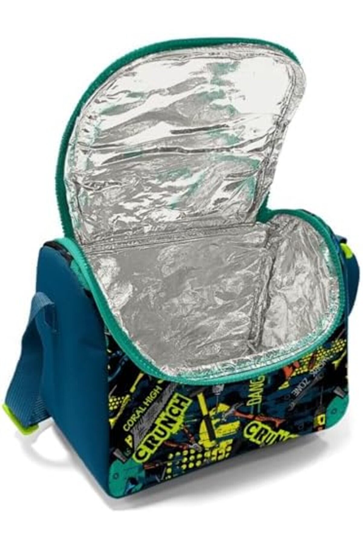 Modashi̇ne Petrol Yeşi̇l Erkek Çocuk Duvar Yazılı Okul Beslenme Çantası - Astar Modascope 1014773
