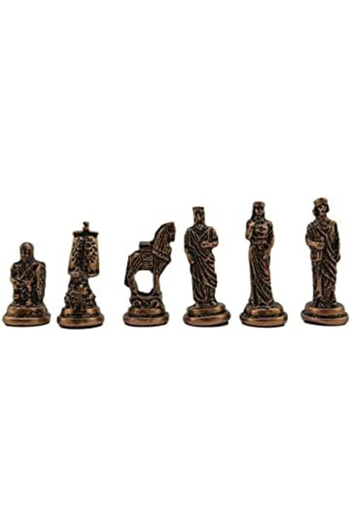 Orta Boy Metal Truva-Sparta Satranç Takımı Anti̇k Ve Cevi̇z Desenli̇ Sandıklı Mdf Tahtası (36X36X6 Cm.)