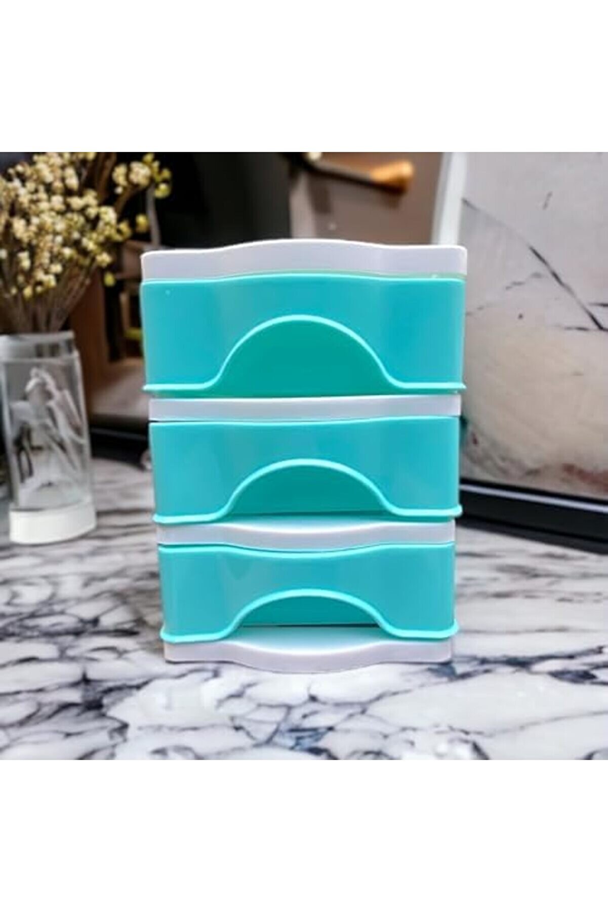 Mrtshoppng Çekmeceli̇ Masa Üstü Çekmece Sert Plasti̇k/Organi̇zer Fosforlu Seri̇ - Mavi̇ Renk Mrtshoppng 5