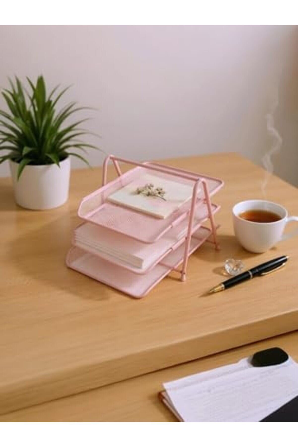 Perfore 3 Lü Toz Pembe Evrak Rafı Nd-1