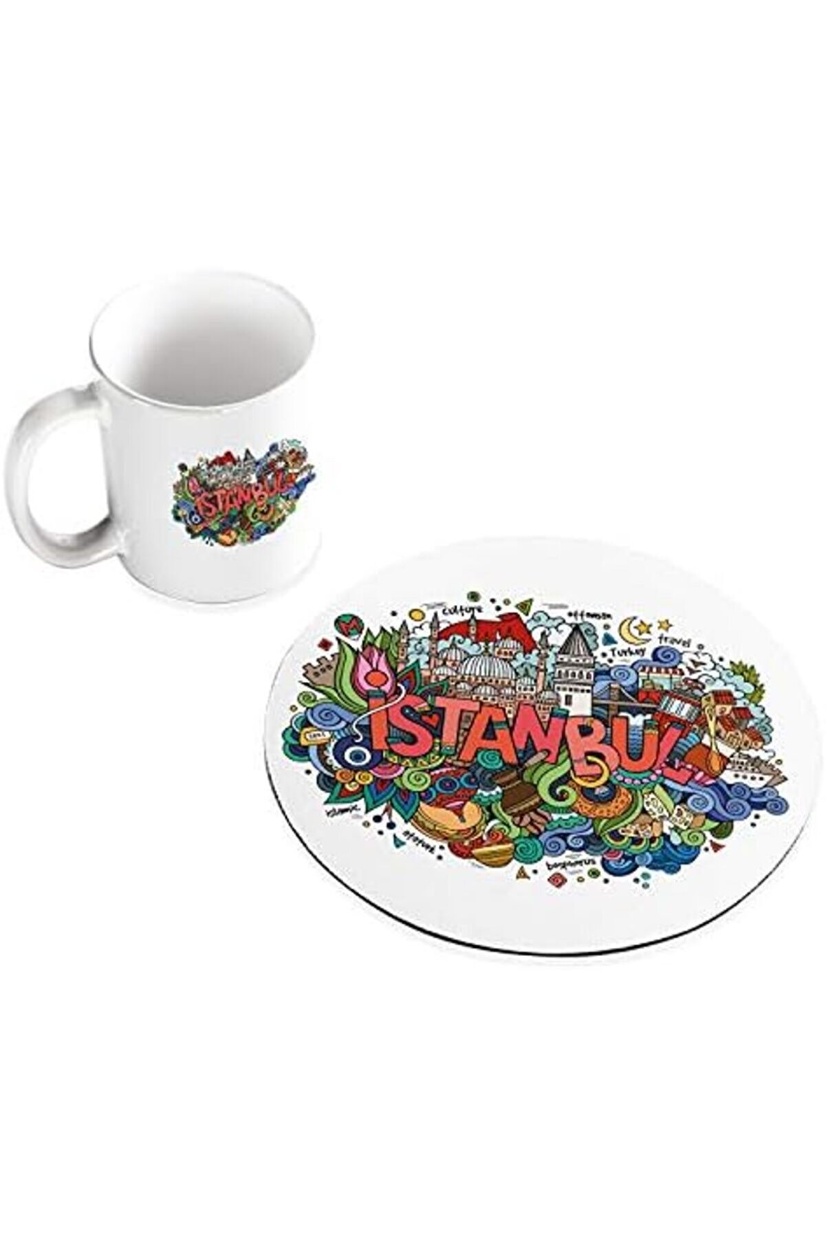 Si̇mgeleri̇ Tasarımlı Kupa Fi̇ncan Ve Mouse Pad Seti̇ 20 X 20 Cm 1175713
