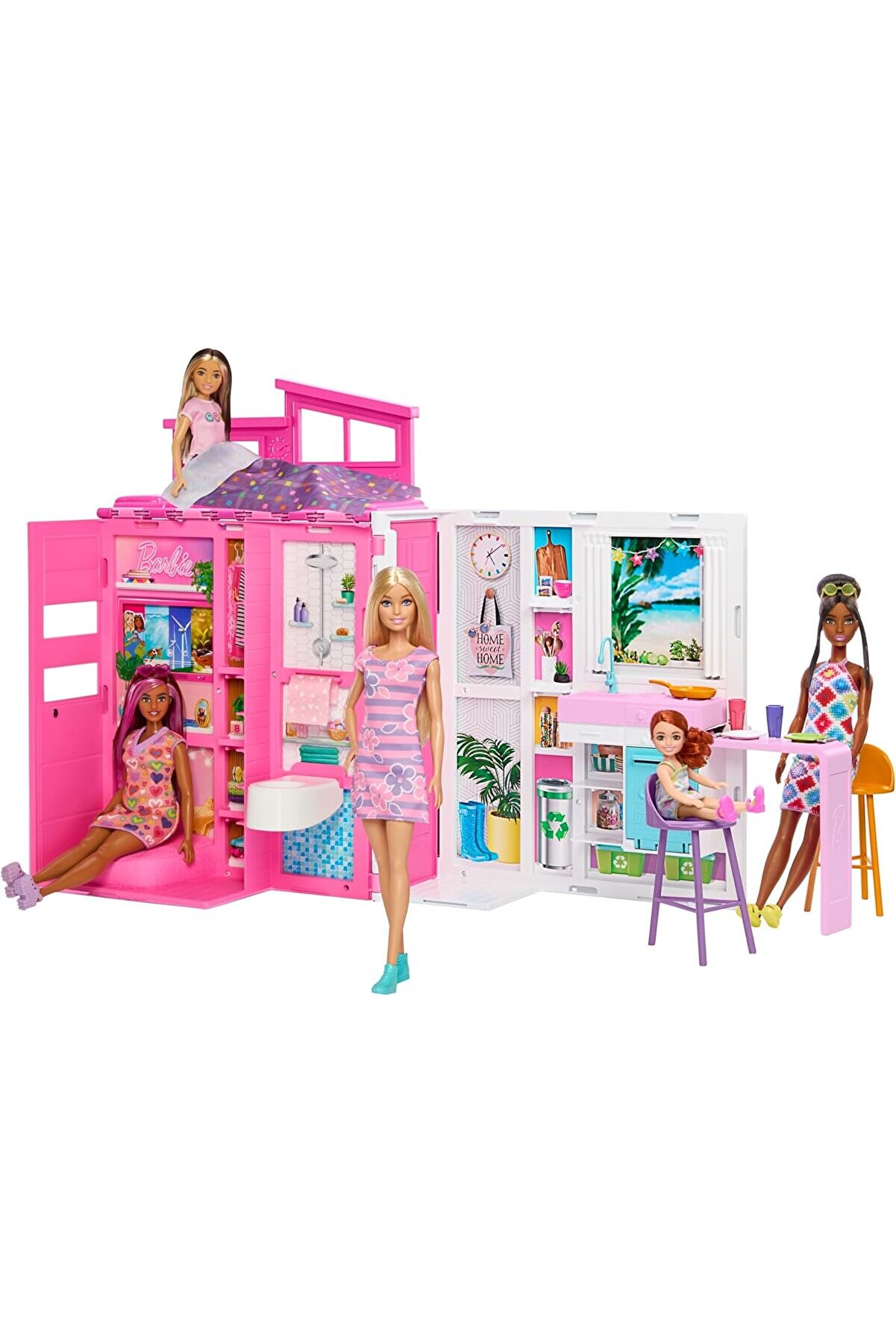 STOREMAX mrtshoppng bebek ve evi oyun seti; mutfak,, çatı katı yatak odası ve salon dahil 4 oyun alanı buluna