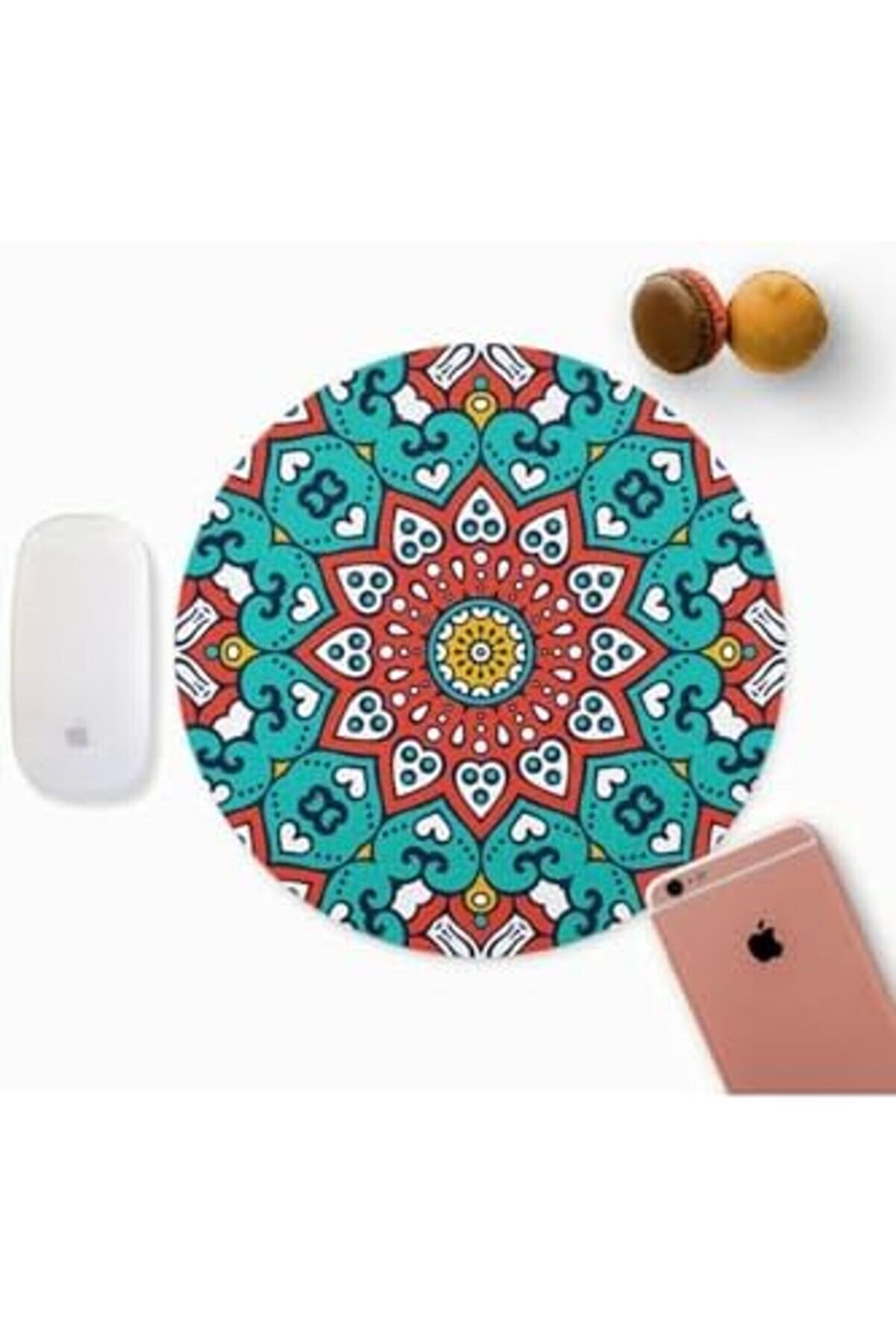 Renkli̇ Mandala Tasarımlı Yuvarlak Mouse Pad - Mousepad - Mouse Pad - Fare Altlığı 1175713