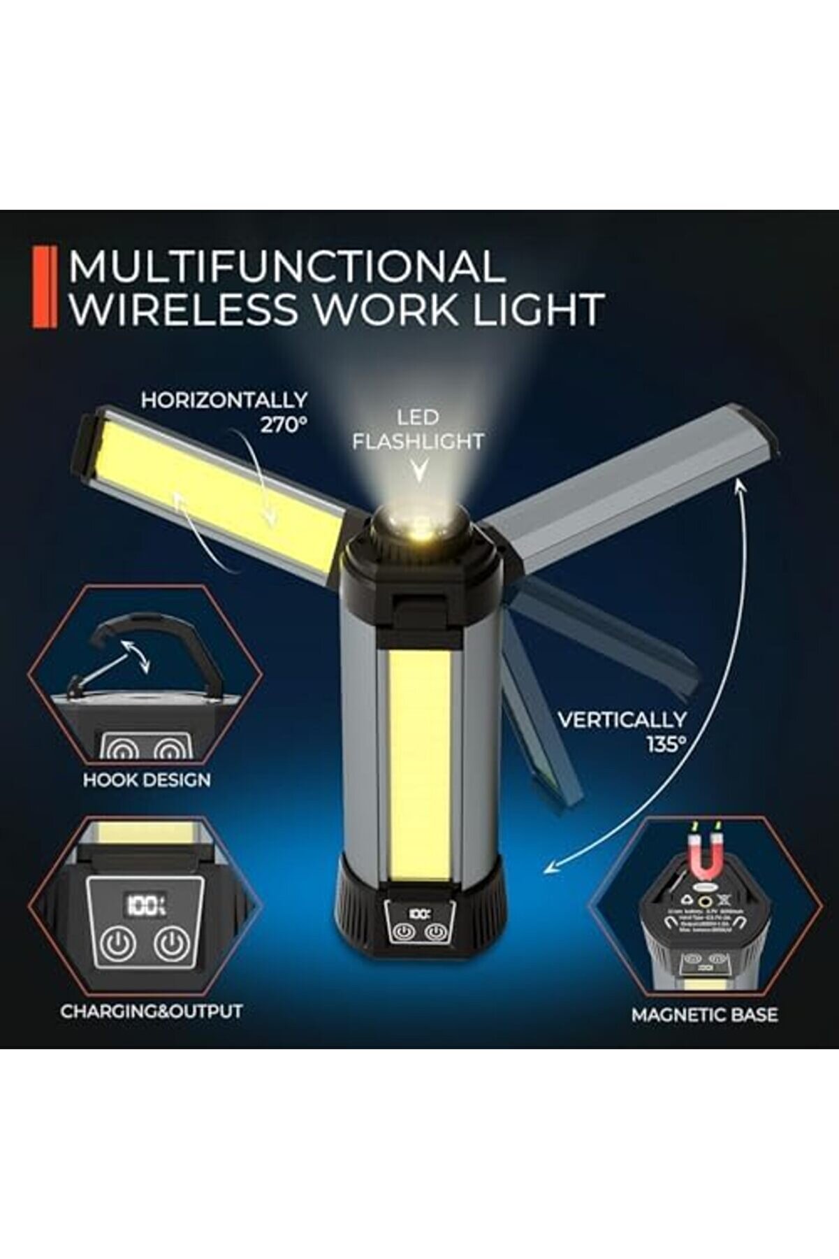 Modashi̇ne Edi̇lebi̇li̇r Led Çalışma Işığı Şanti̇ye Aydınlatması Kablosuz Çalışma Seti̇, 500/1000/2000 Lüm
