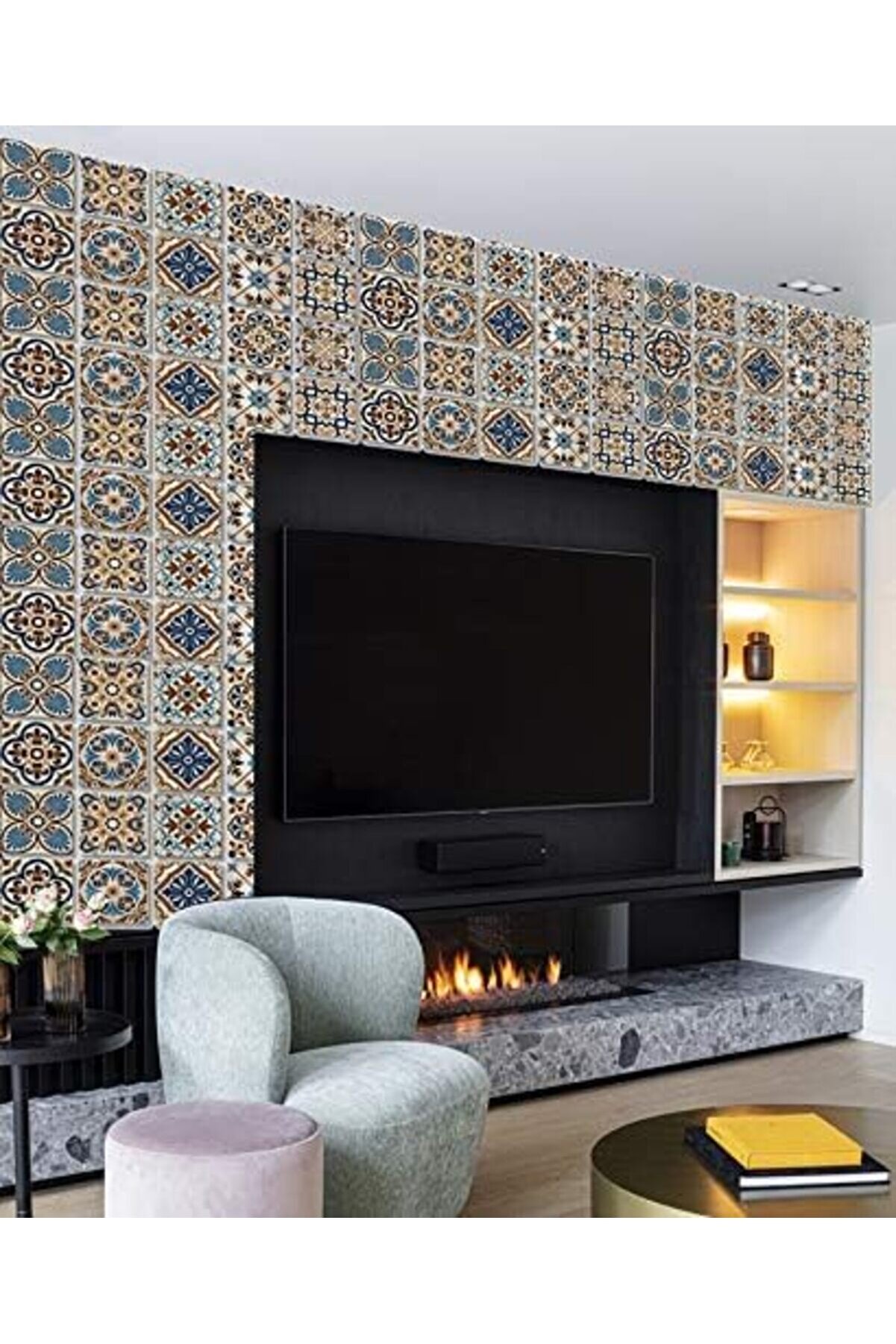 Modashi̇ne Kendi̇nden Yapışkanlı Fas Desenli̇ Pvc, Yapışkanlı Kaplama, &Ccedil;ıkartması, Zemi̇n Duvar 10X10 Cm