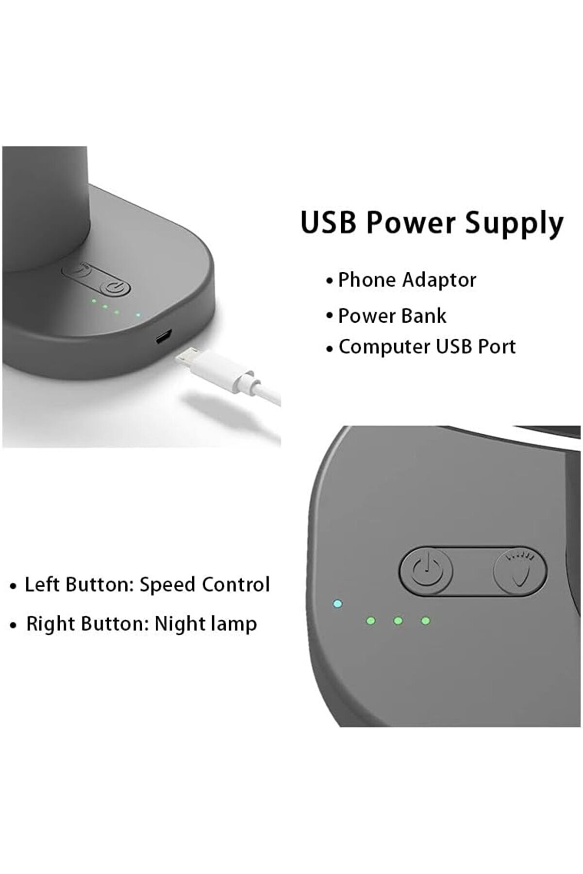 Modashi̇ne Işıklı Usb Şarjlı Masaüstü Mi̇ni̇ Fan – 3 Kademeli̇ Hız Ayarlı Kompakt Gövde Led Işık Modasco