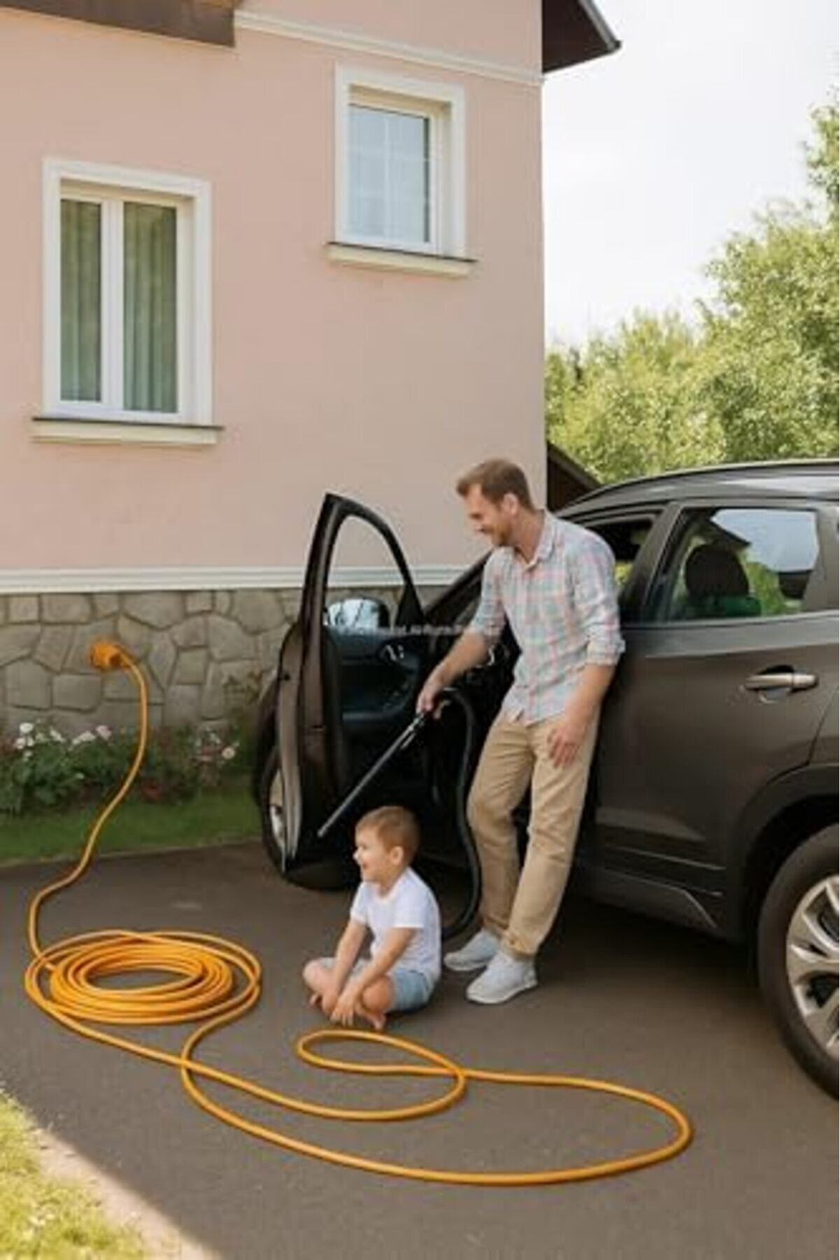 Seyyar Uzatma Kablosu, Erkek Ve Di̇şi̇ Fi̇ş Kapli̇nli̇, Kapaklı Pri̇zli̇, 3X2.5 Mm, Kalın Kablo, Bahçe, Şan